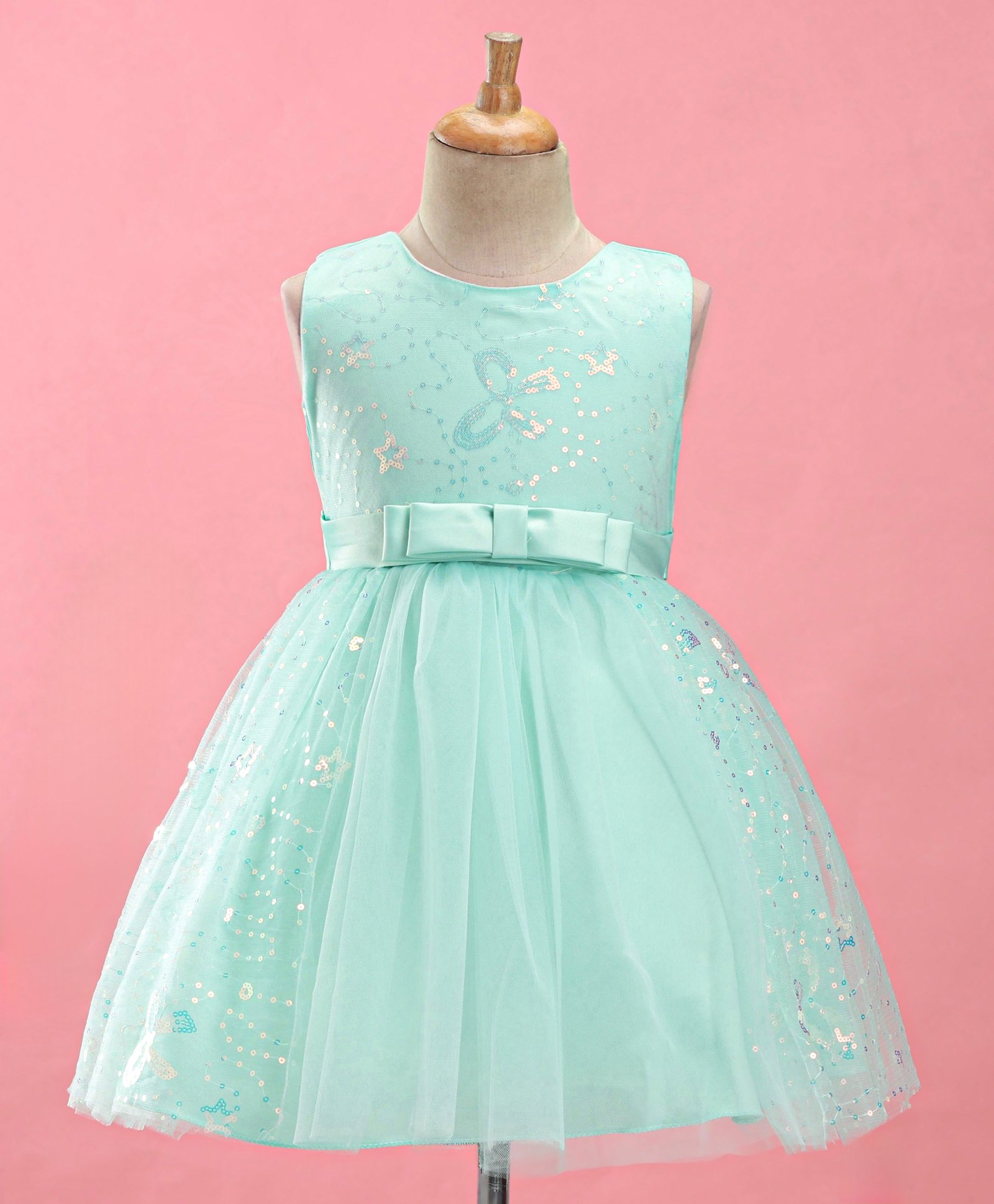 Mark & Mia Sleeveless Party Frock with Sequin Detailing & Bow - Mint-image-10