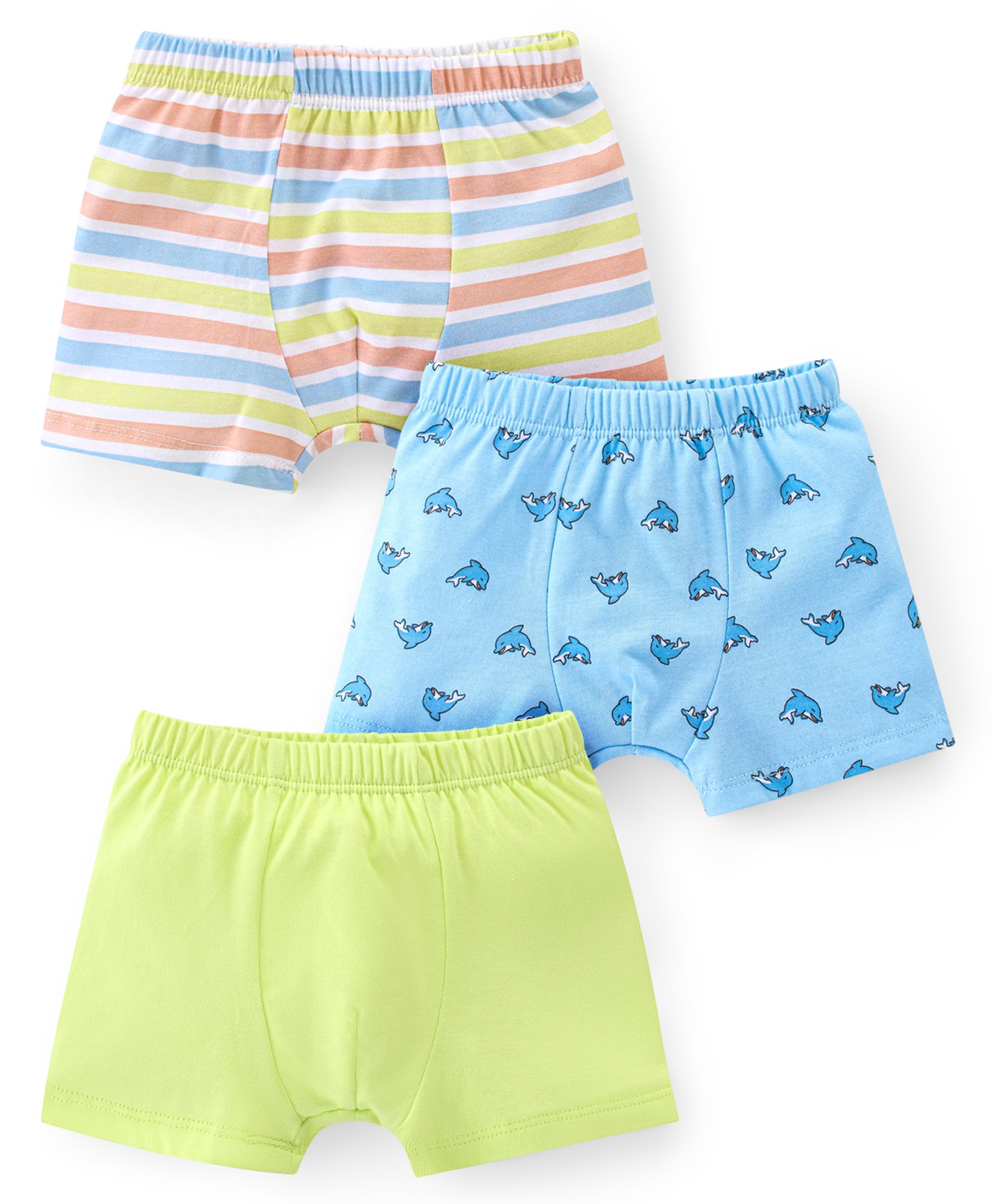 Babyhug 100% Cotton Single Jersey Knit Trunk Stripes & Dolphin Print Pack of 3 - Green Blue & Red-image-40
