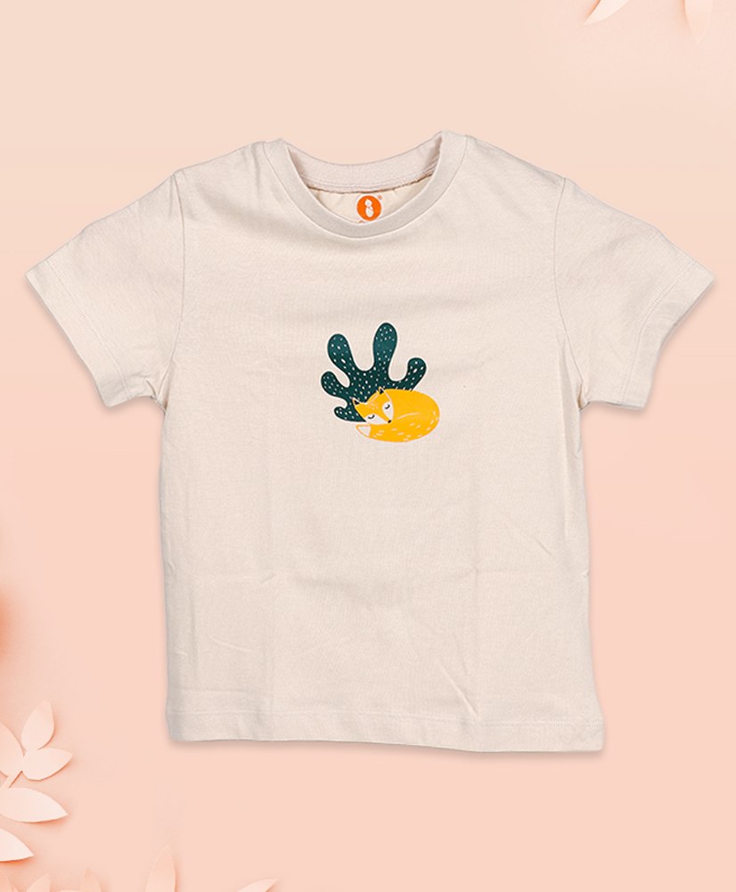 Ooka Baby Soft Cotton Half Sleeves Fox Printed Tee - Beige-image-25