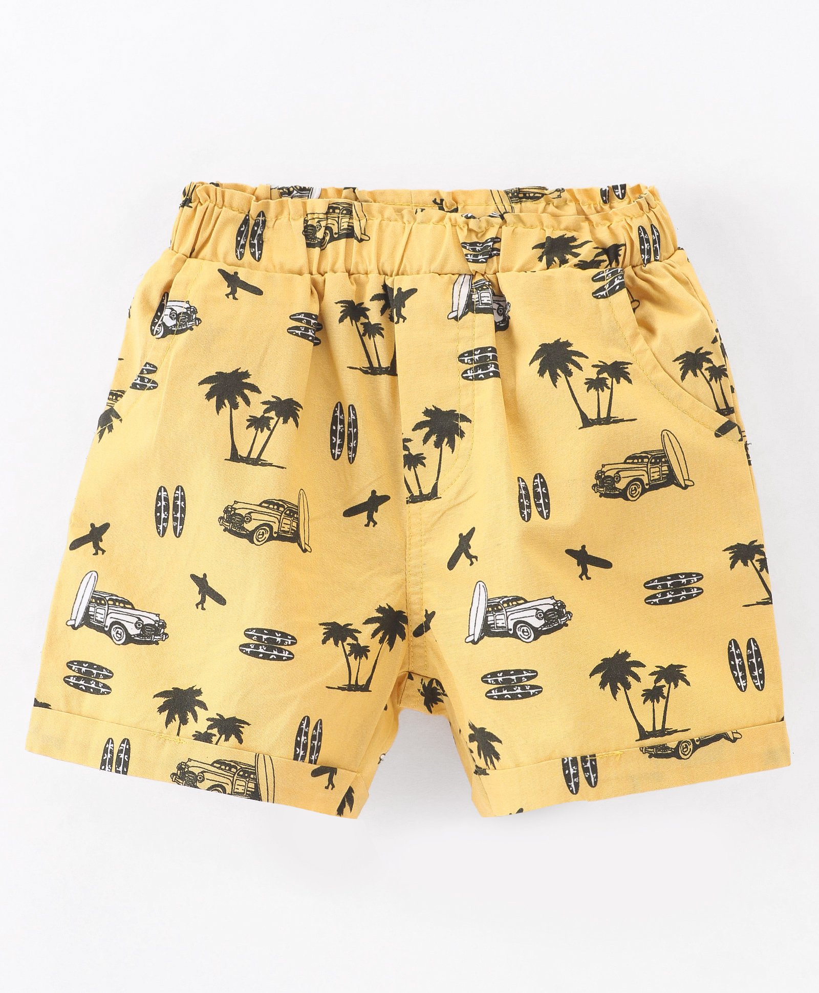 Ollypop Cotton Woven Above Knee Length Shorts Beach Theme- Mustard-image-36