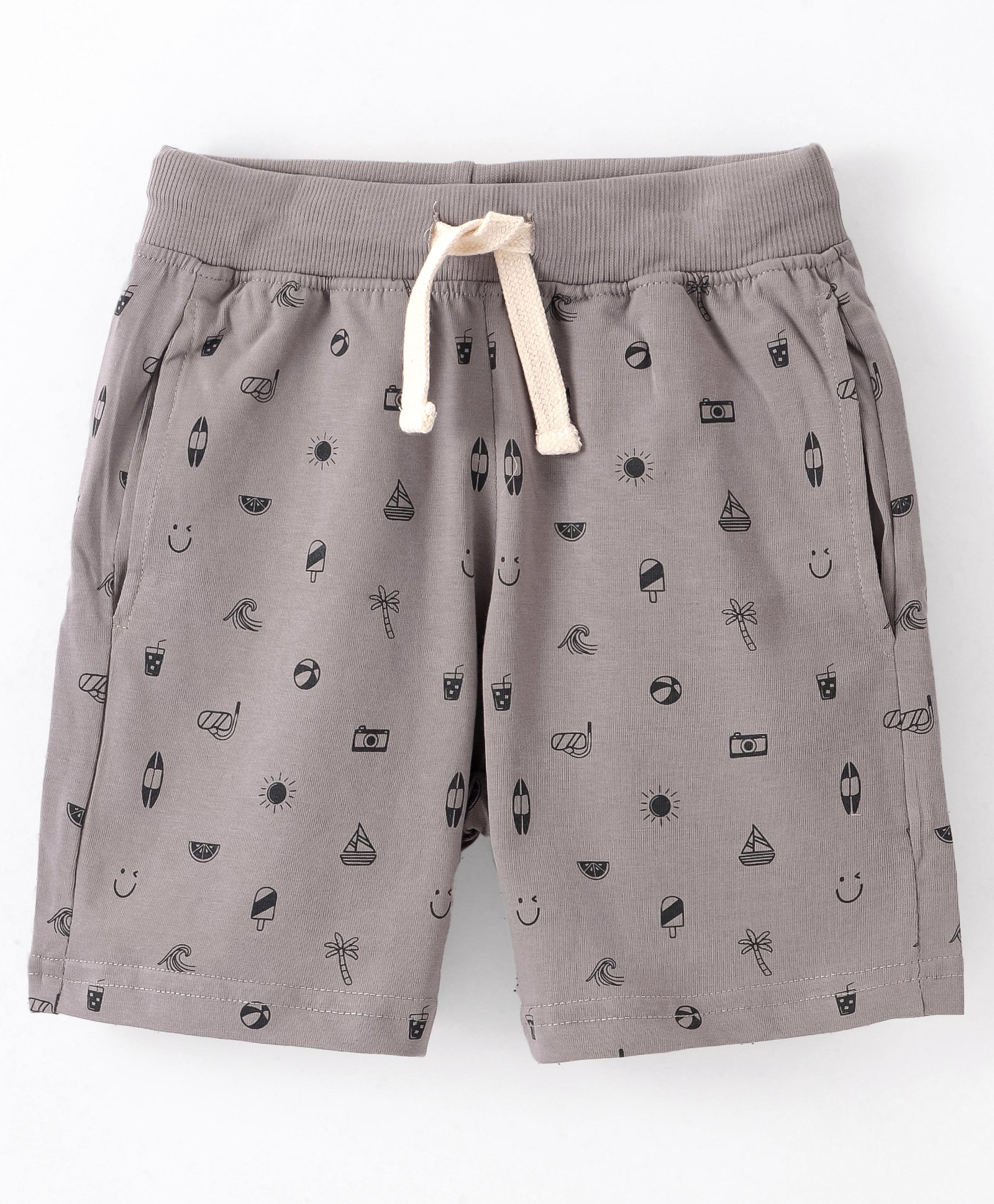 OLLYPOP Sinker Knit Shorts With Abstract Print - Grey-picture-16