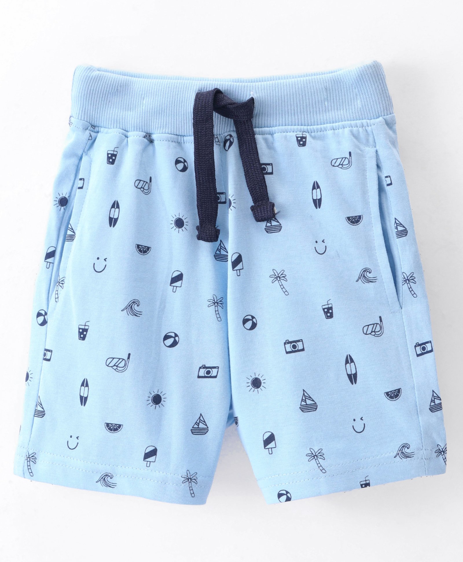 OLLYPOP Sinker Knit Shorts With Abstract Print - Blue-picture-14