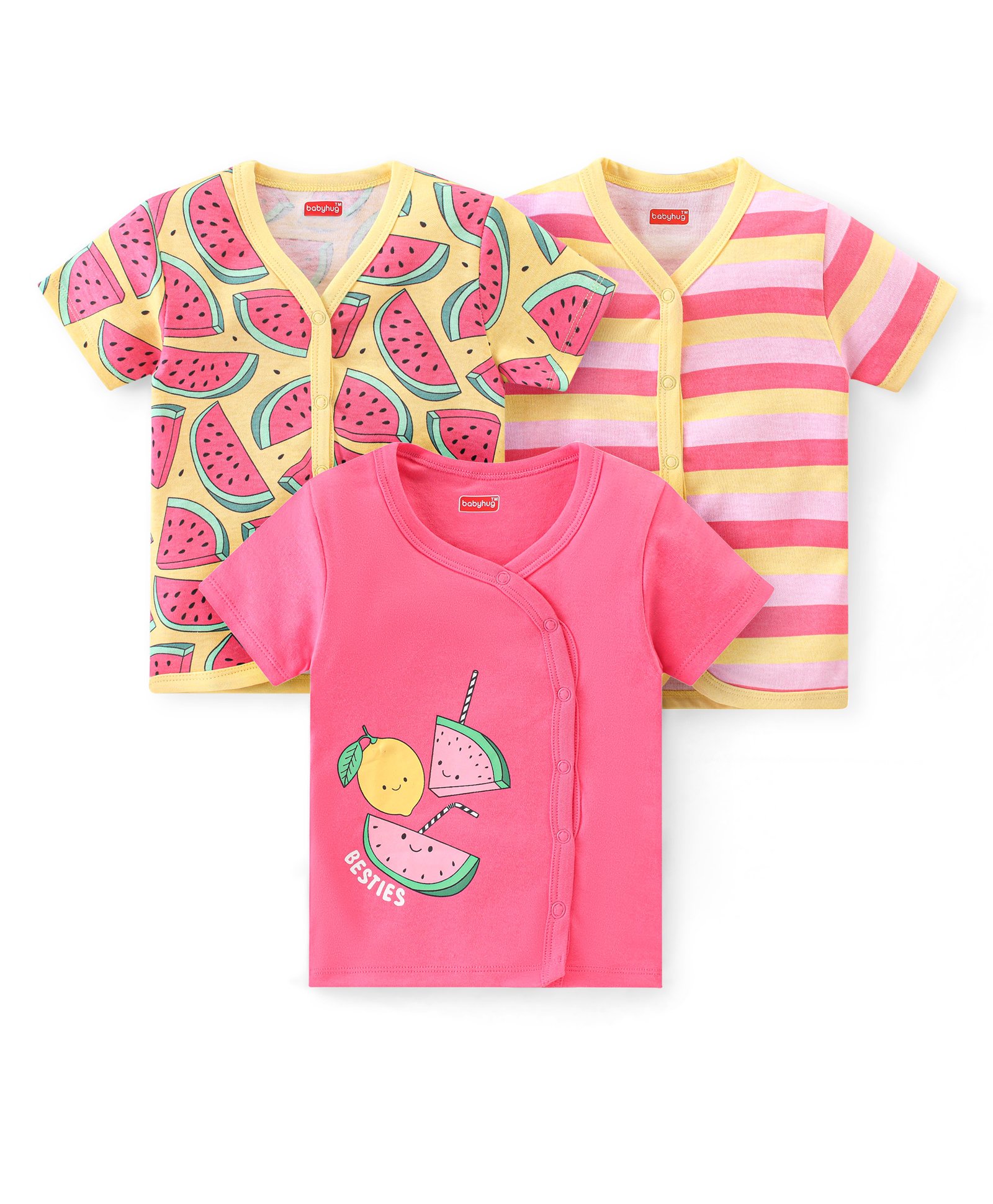 Babyhug 100% Cotton Kint Half Sleeves Front Open Striped Vests Pack of 3 - Multicolor-image-38