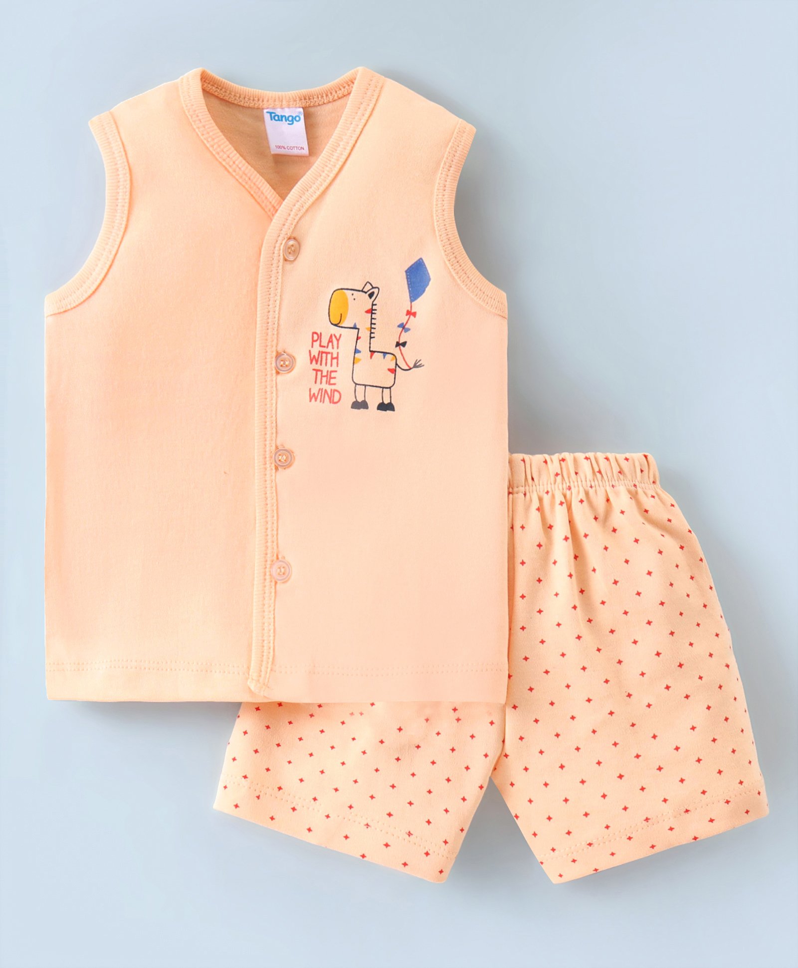 Tango Single Jersey Knit Sleeveless Night Suit With Donkey Print - Peach-picture-16
