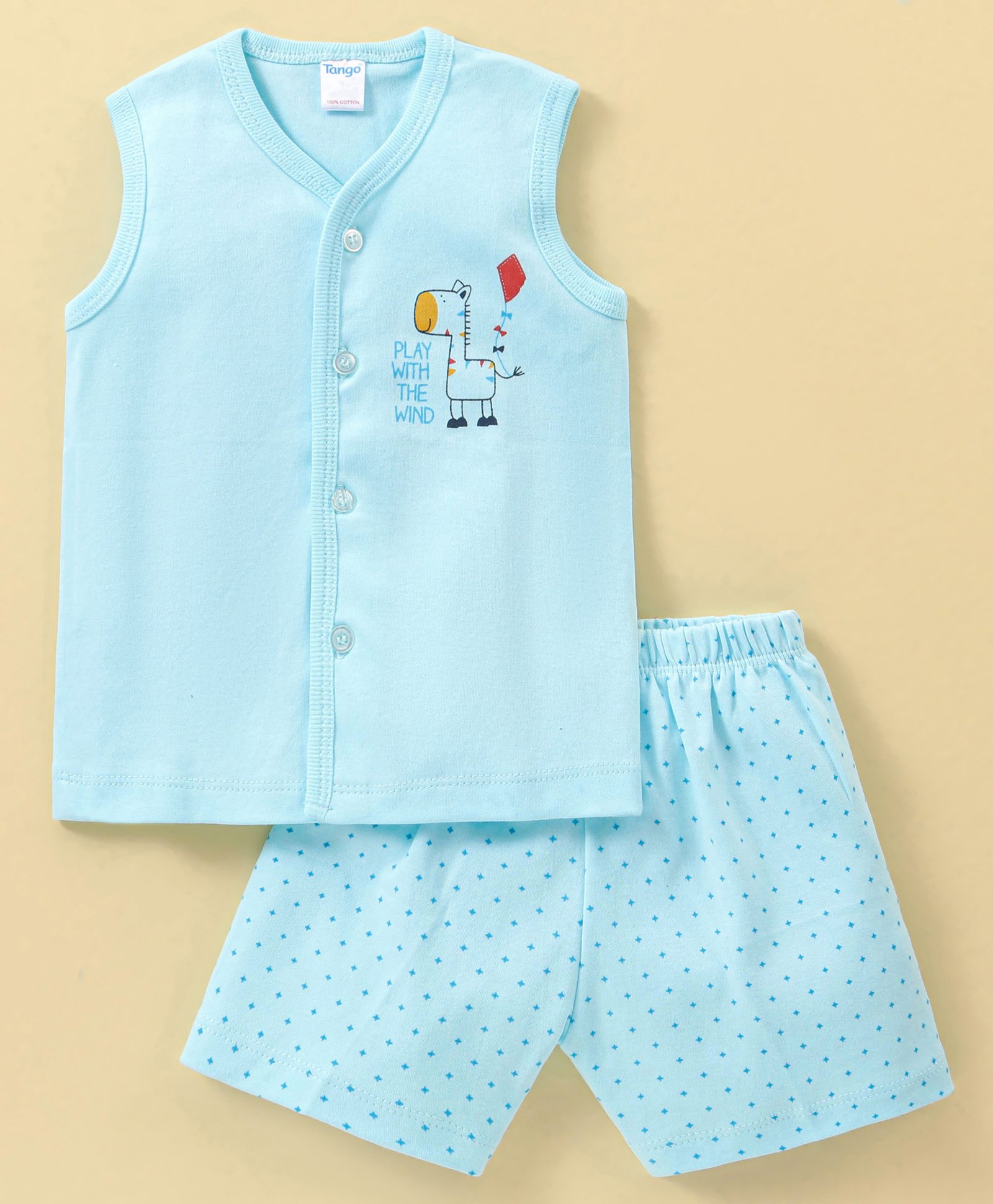 Tango Single Jersey Knit Sleeveless Night Suit With Dunky Print - Blue-picture-19