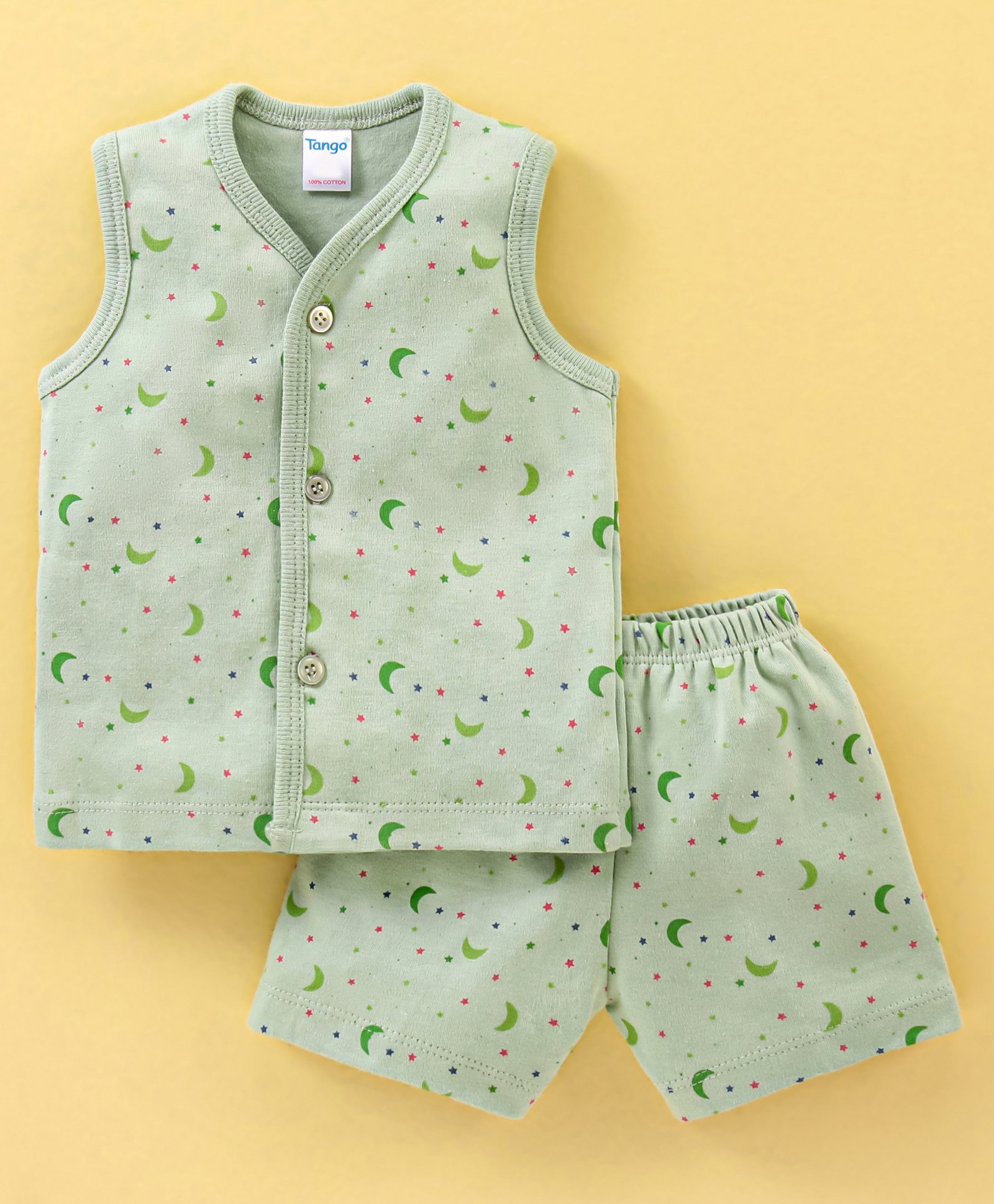 Tango Single Jersey Knit Sleeveless Night Suit Star Print - Green-picture-10