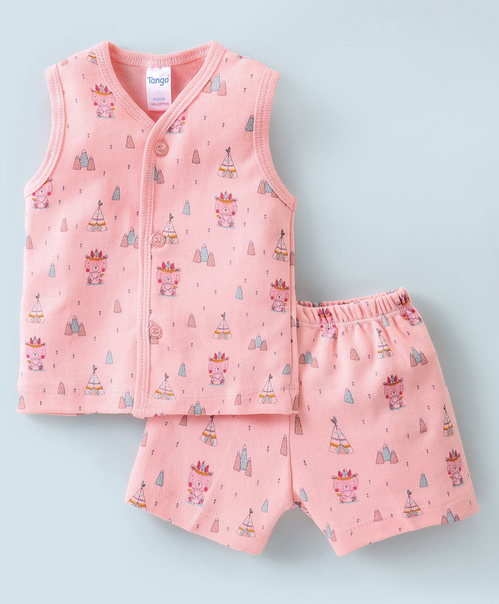 Tango Single Jersey Knit Sleeveless Night Suit With Teddy Print - Pink-picture-15