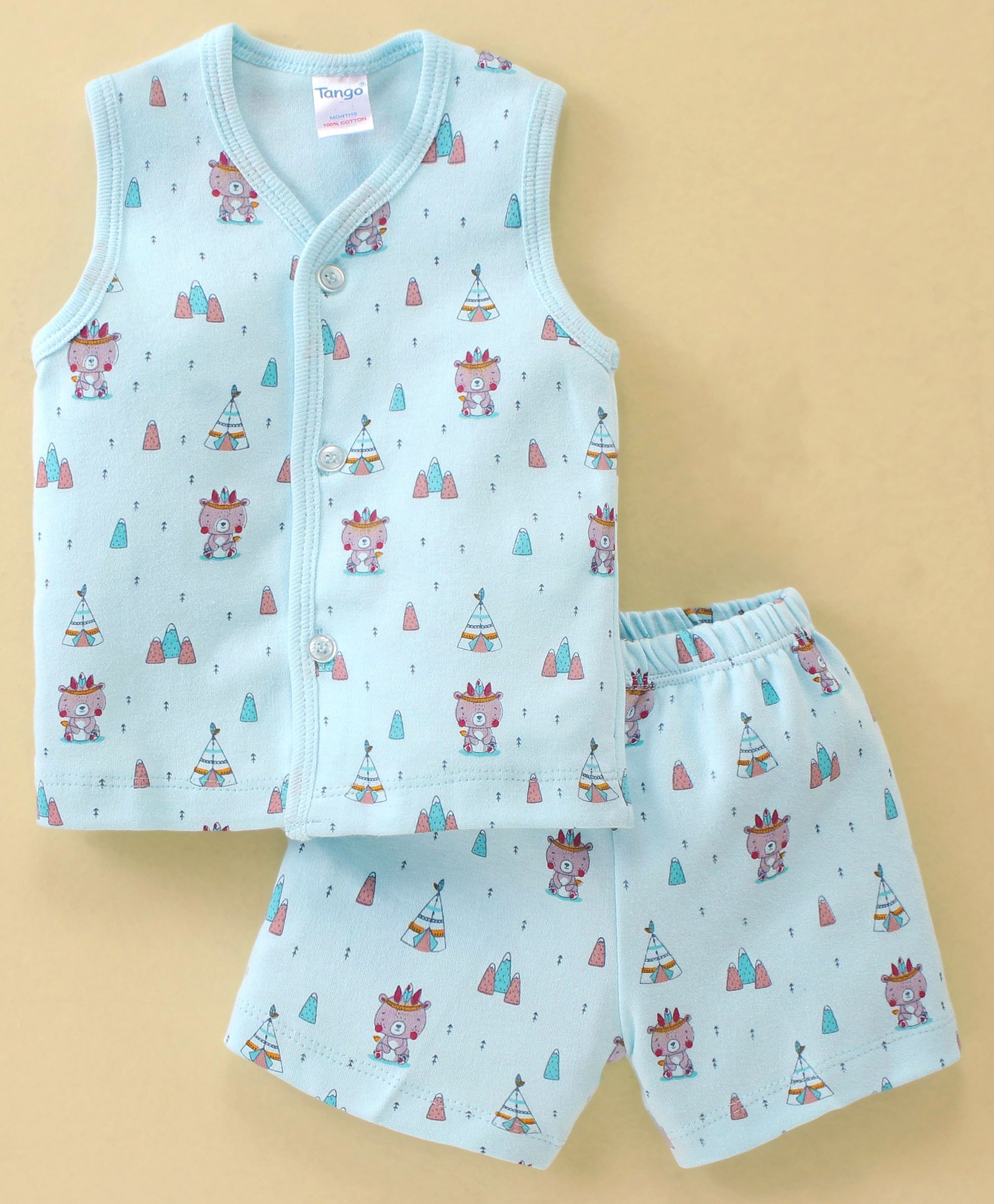 Tango Single Jersey Knit Sleeveless Night Suit With Teddy Print - Blue-picture-11