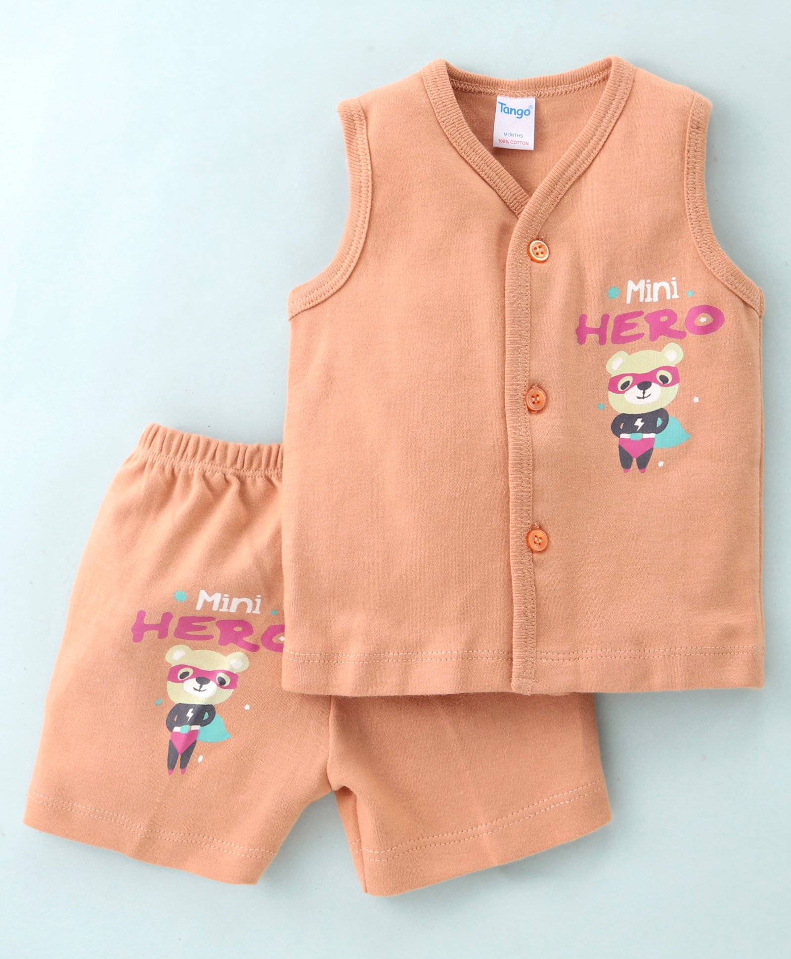 Tango Single Jersey Knit Sleeveless Night Suit With Teddy Print - Beige-picture-12