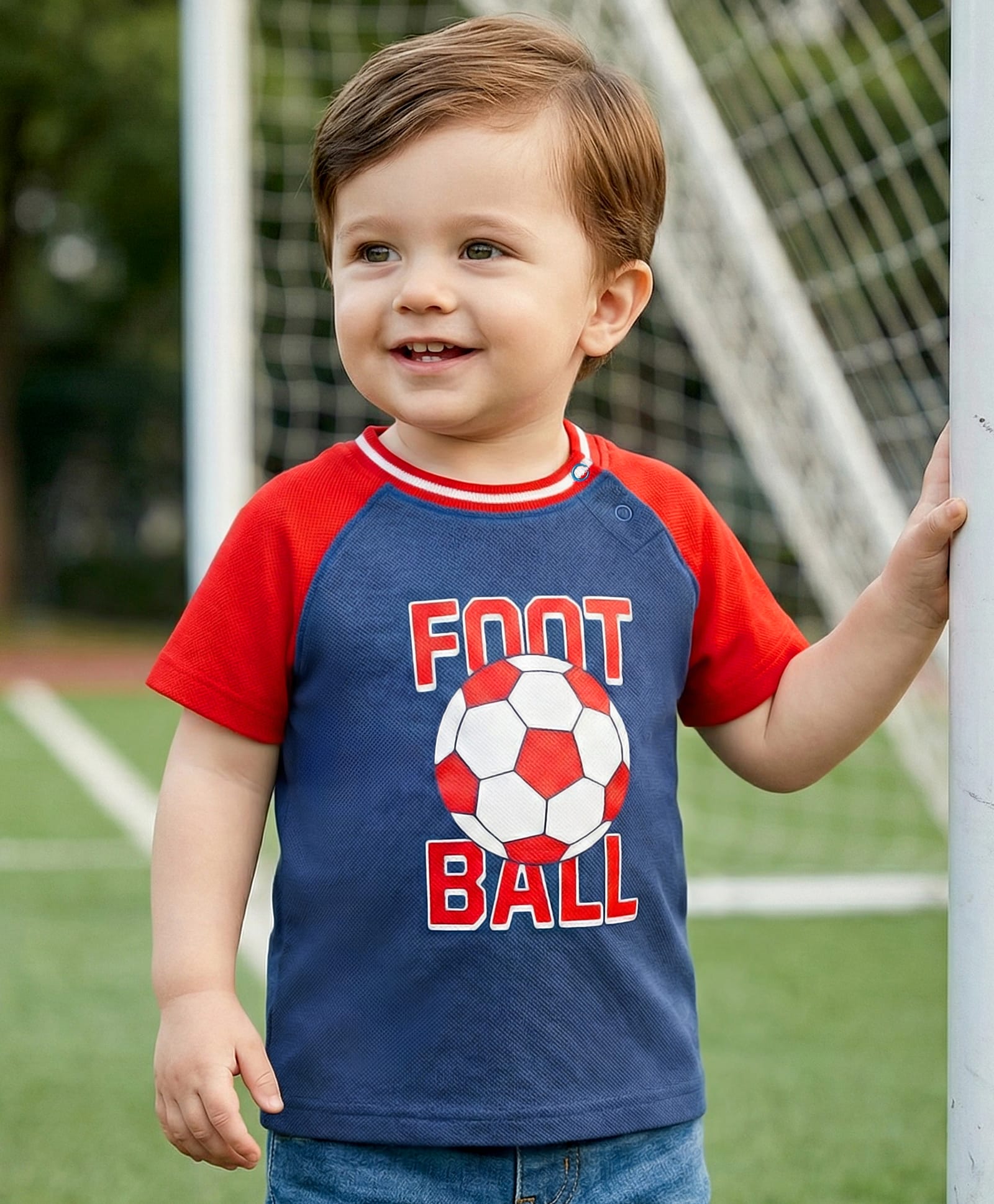 Babyoye  100% Cotton Knit With Eco Jiva Finish  Half Sleeves T-Shirt with Football Print - Multicolour-picture-23
