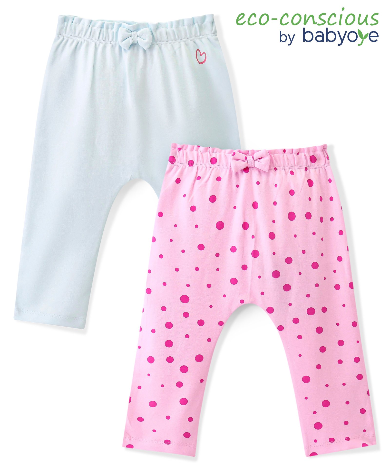 Babyoye Interlock 100% Cotton Knit Full Length Diaper Leggings  Polka Dot & Kitten Print Pack of 2  -  Pink & Blue-picture-47