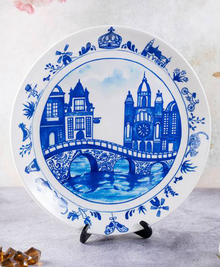 KOLOROBIA BLUE POTTERY INSPIRED HOME DECOR WALL PLATE 8"-image-5