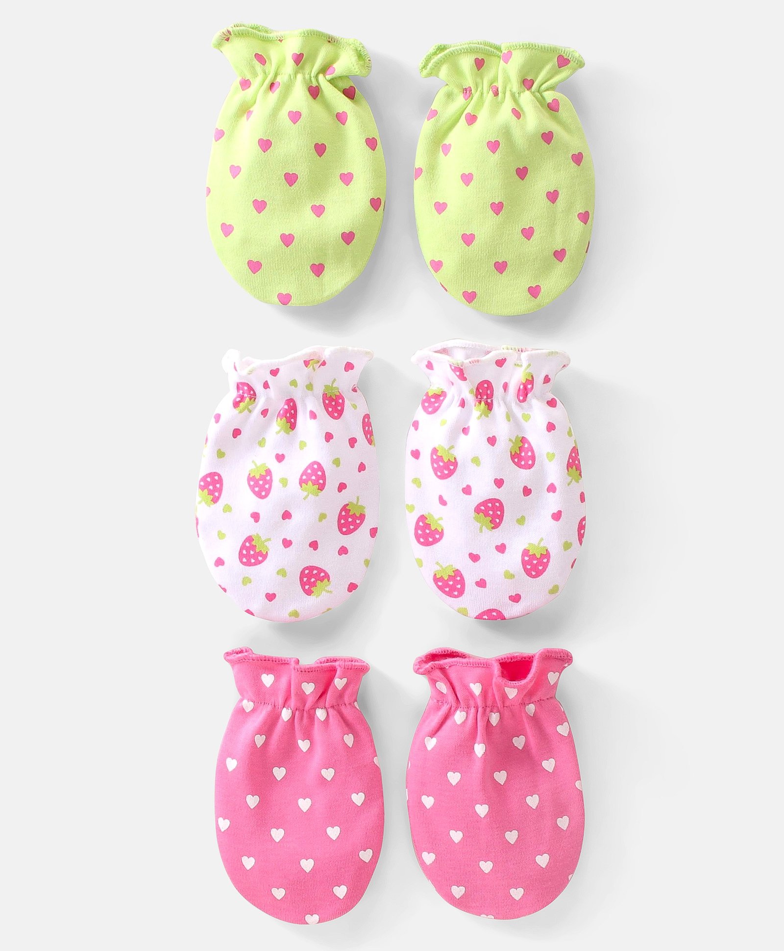 Babyhug 100% Cotton Mittens Heart & Strawberry Print Pack of 3 - Multicolour-image-13