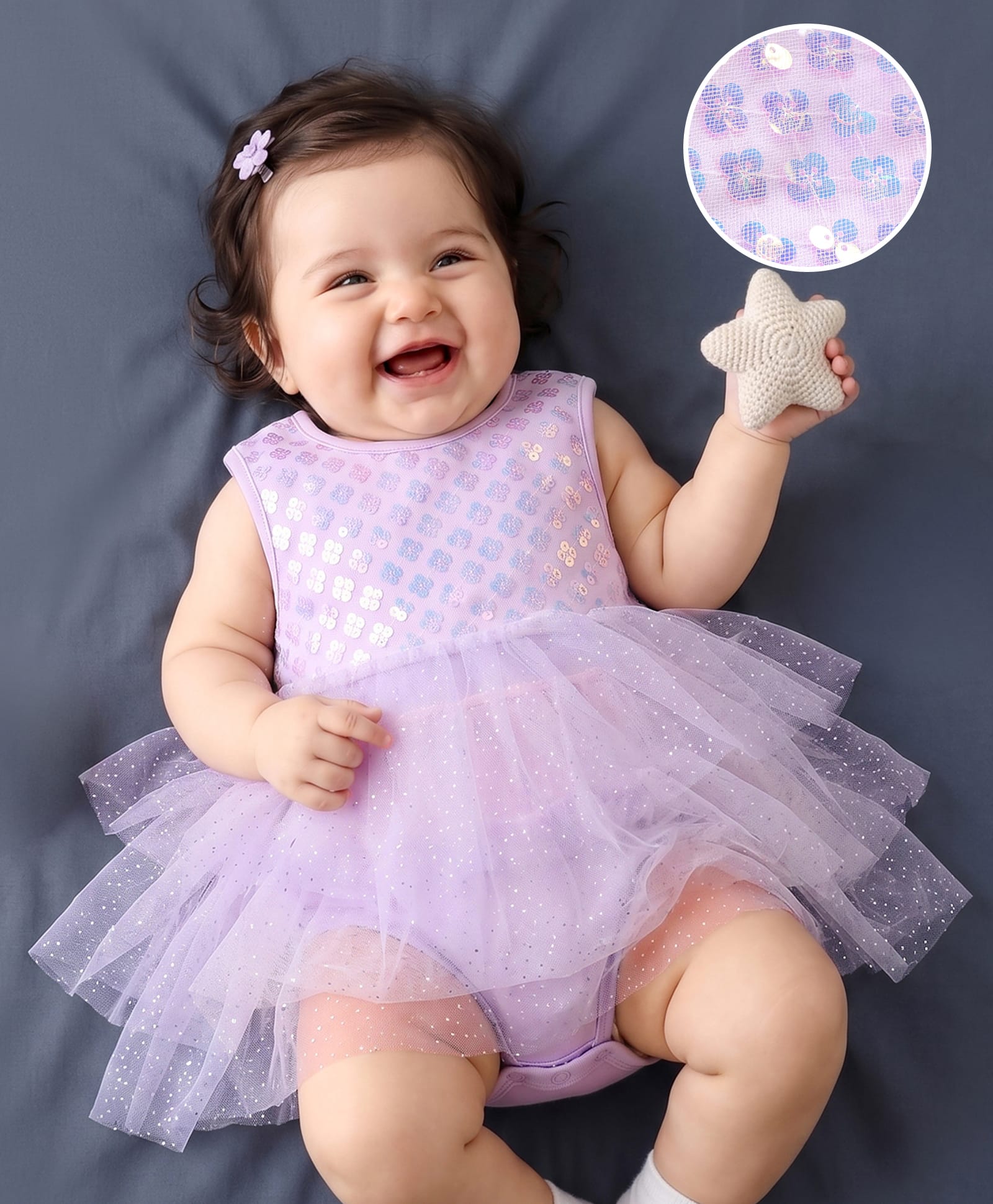 Mark & Mia Sleeveless  Party Frock Style Onesie with Sequin Detailing - Purple-image-23