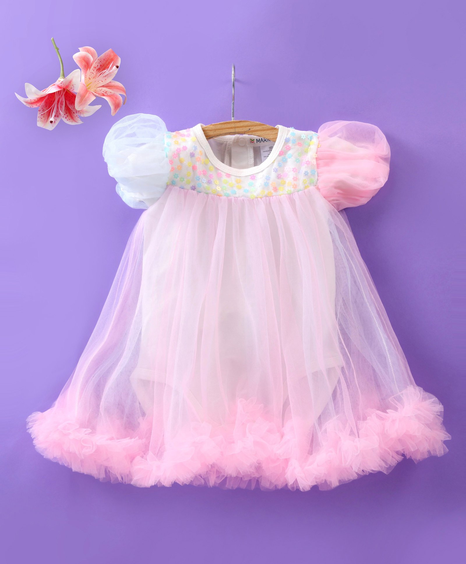 Mark & Mia Half Sleeves  Frock Style Party Onesie with Sequin & Frill Detailing - Pink-image-48