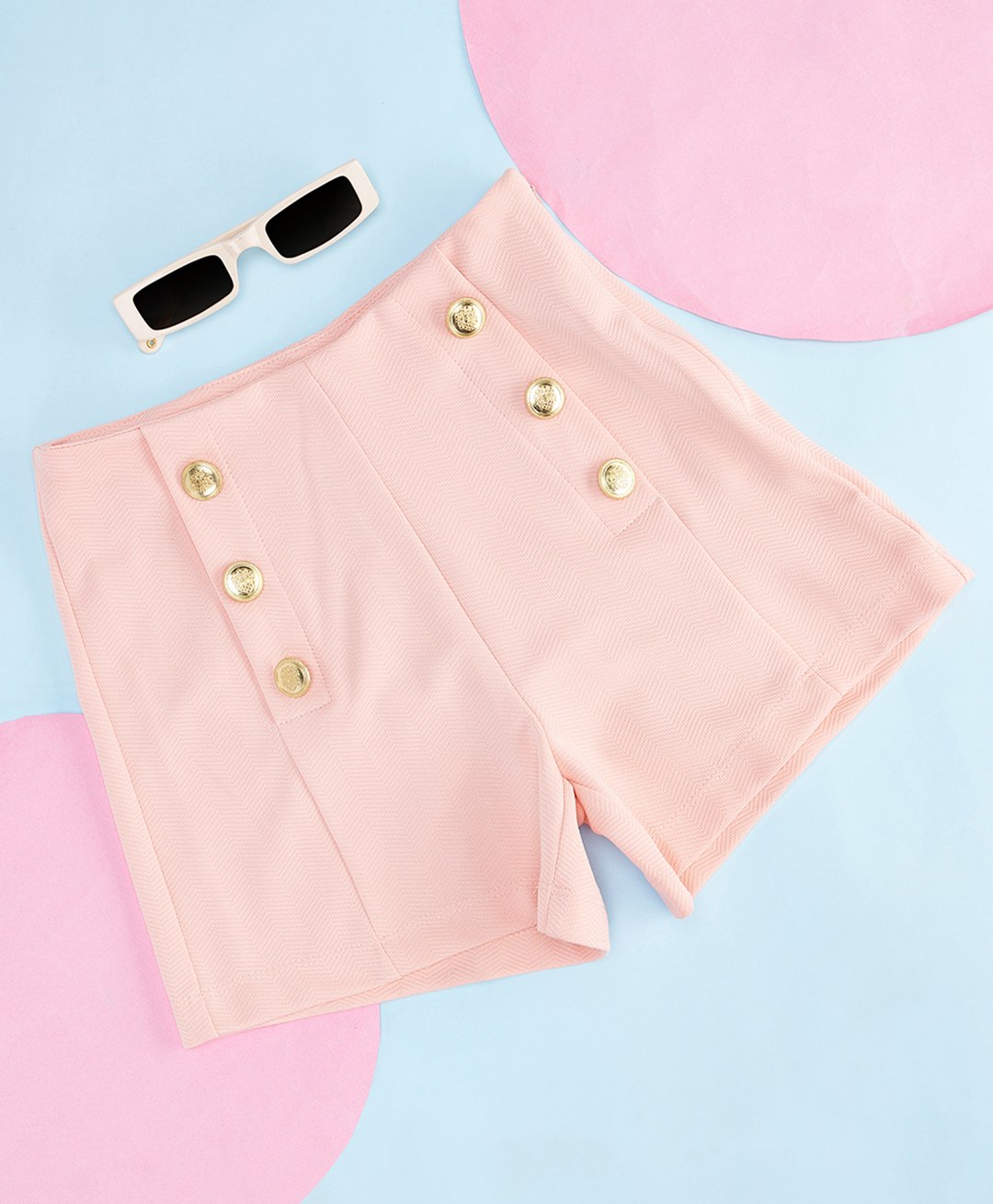 Pantaloons Junior Cotton Button Detailed Solid Shorts - Peach-picture-24