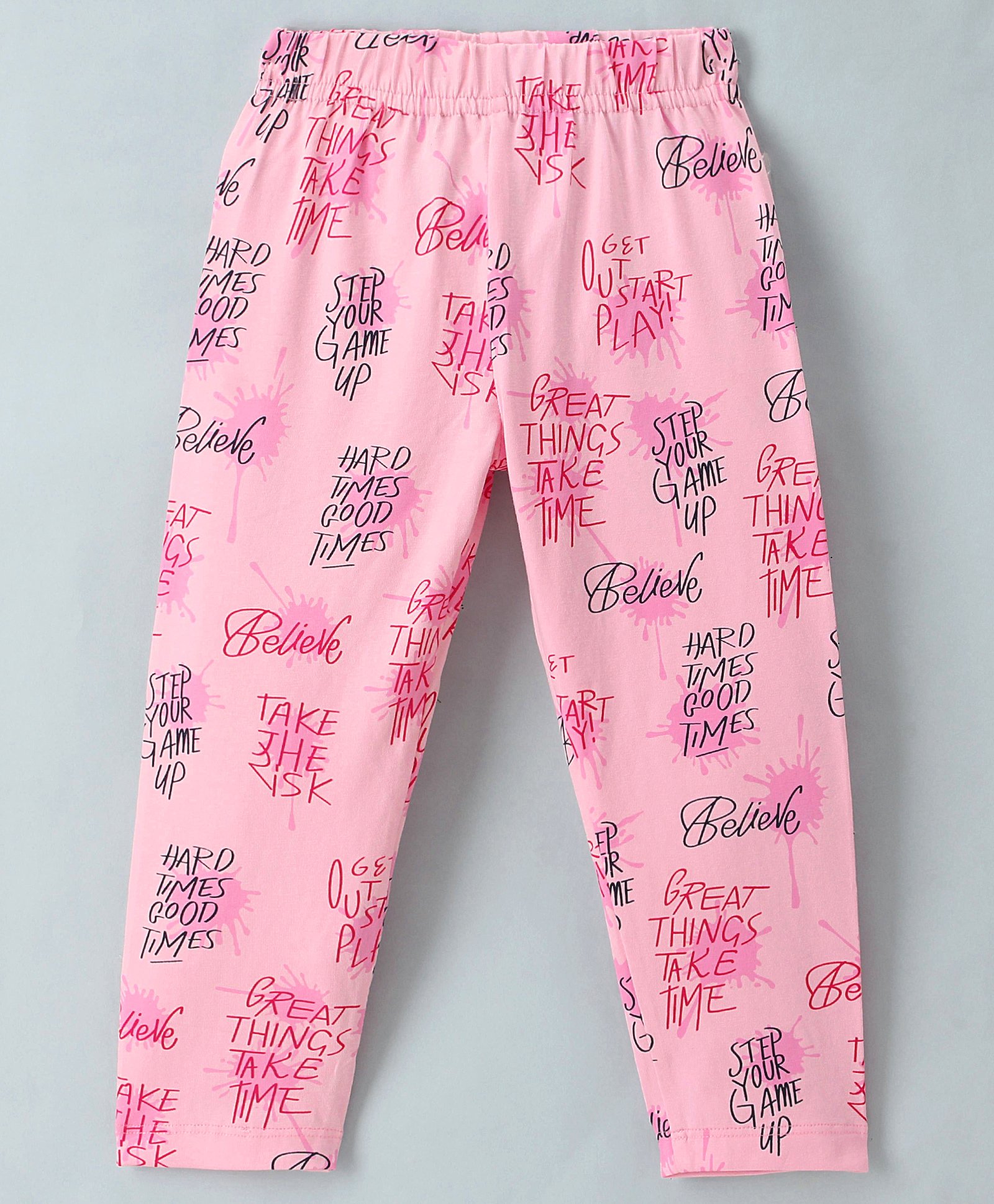 Doreme Cotton Single Jersey Knit Full Length Leggings Text Print - Pink-picture-21