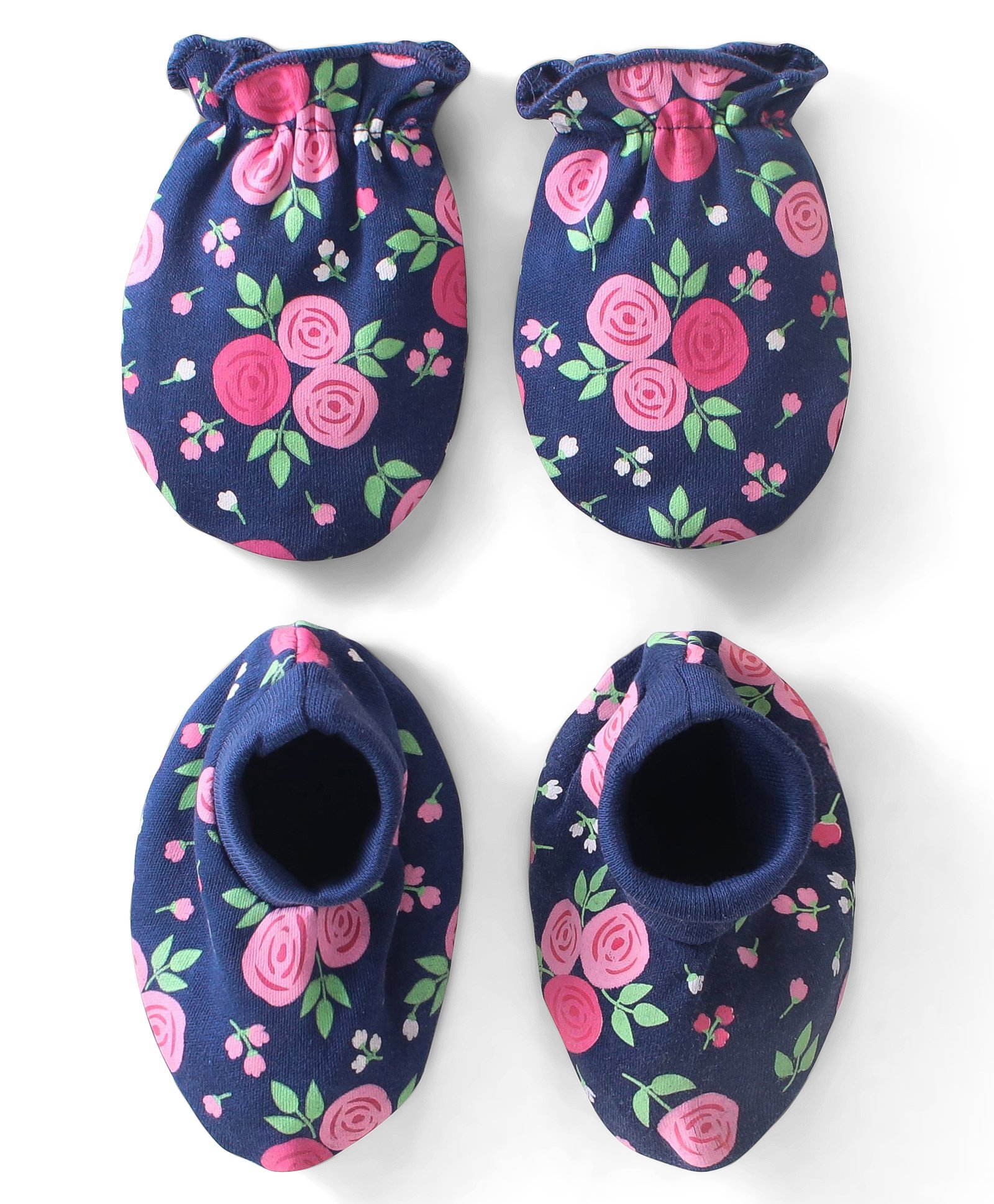 Babyhug 100% Cotton Mittens & Booties Floral Print - Navy Blue-image-48