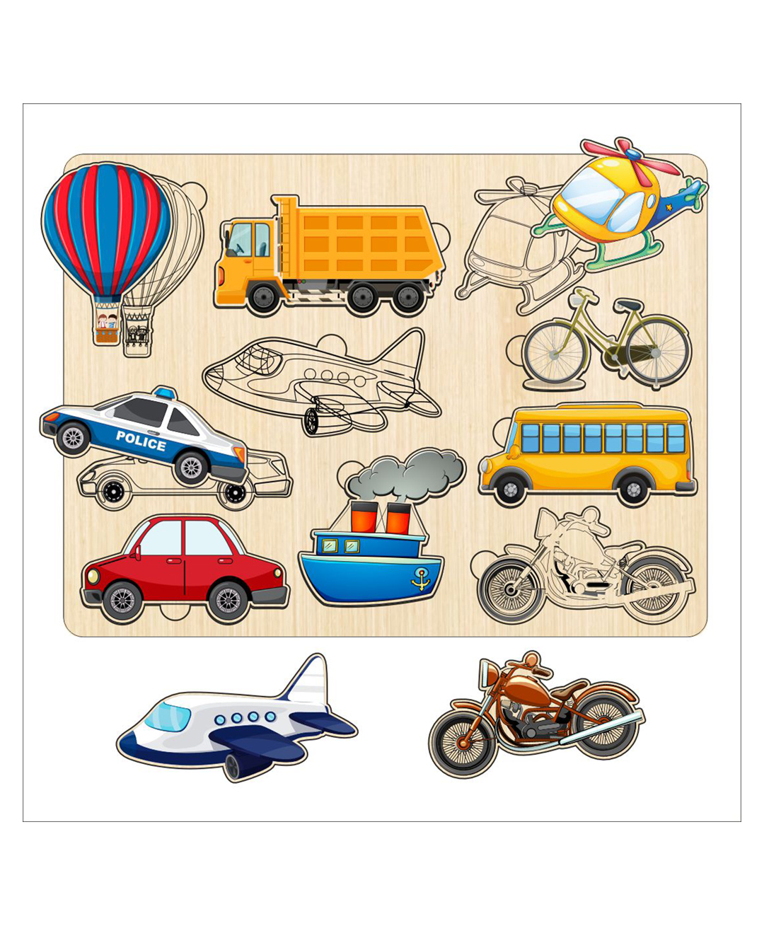 WISSEN Wooden Hide and See Transportation Puzzle-10 Pieces-picture-16