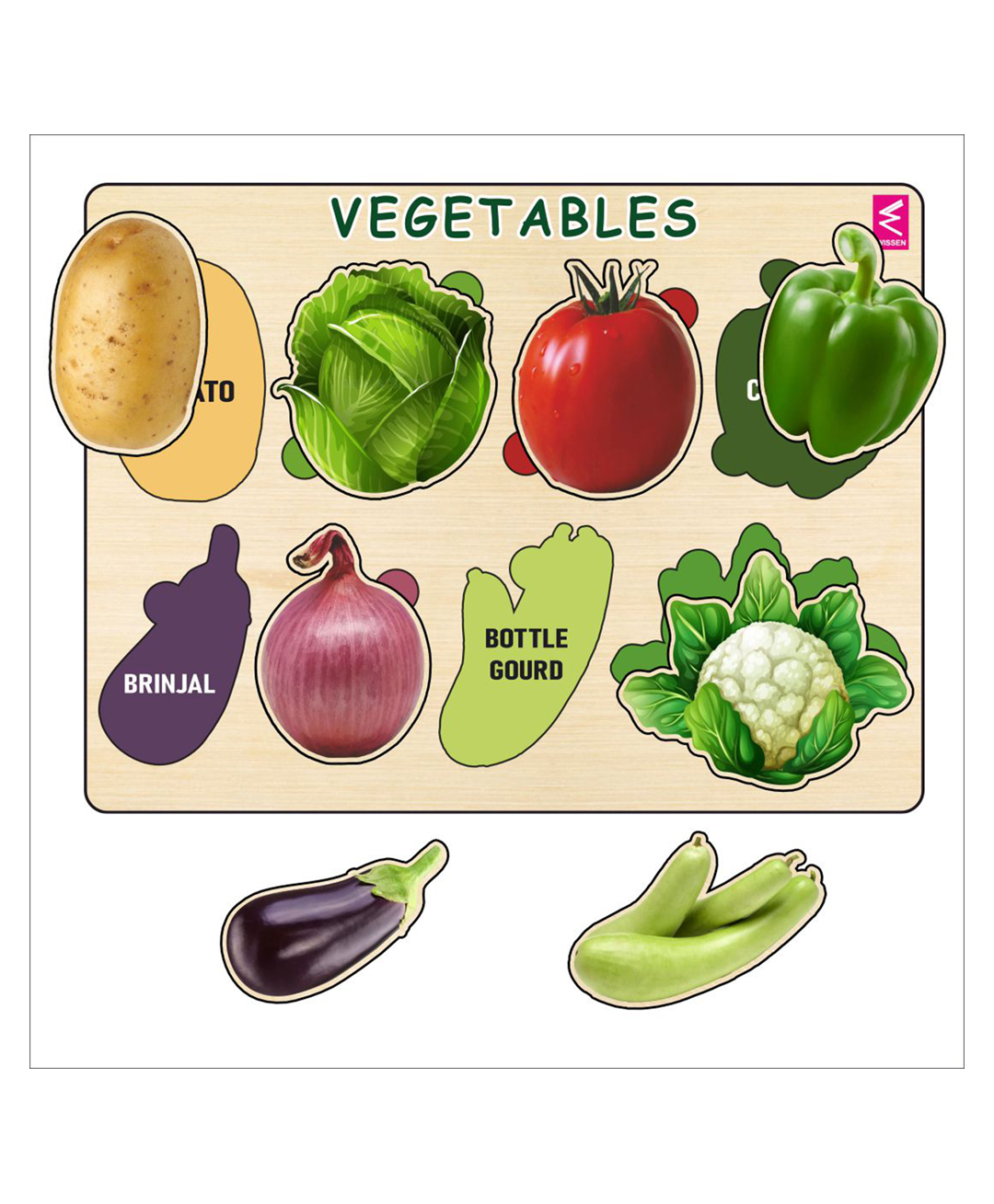 WISSEN Wooden Hide and See Vegetable Puzzle-8 Pieces-image-37