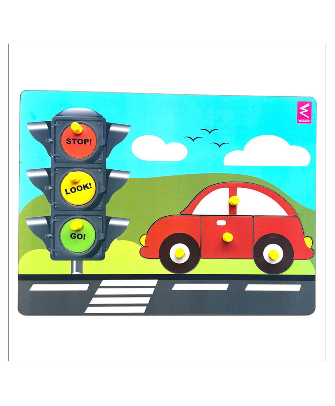 wissen Wooden Traffic Signal and Car peg board puzzle - 5 Pieces-picture-18