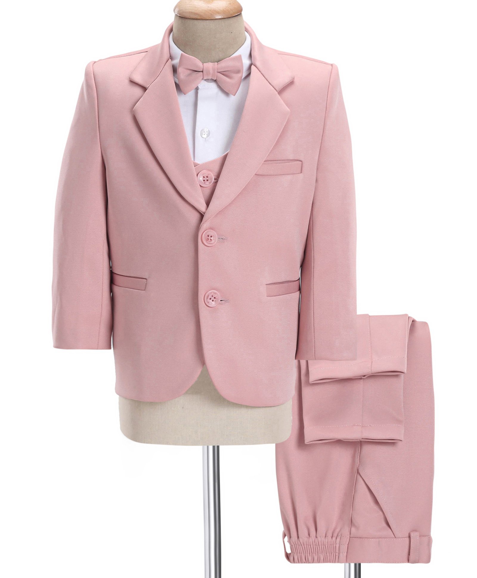 Babyhug Full Sleeves Solid Color 5 Piece Party Suit With Waistcoat & Bow -Pink-image-48