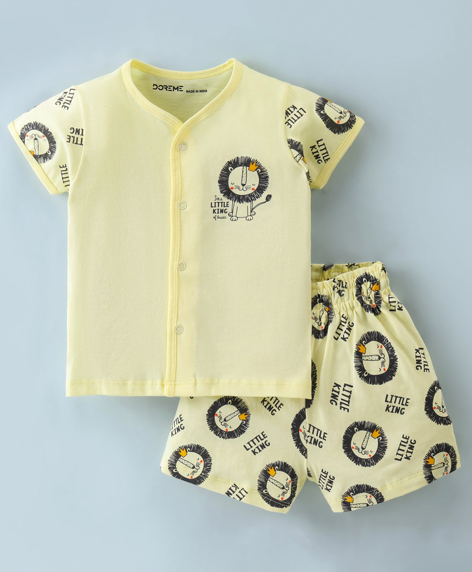 Doreme Female Single Jersey Half Sleeves Shorts Sets Lion Print - Misty Yellow-image-29
