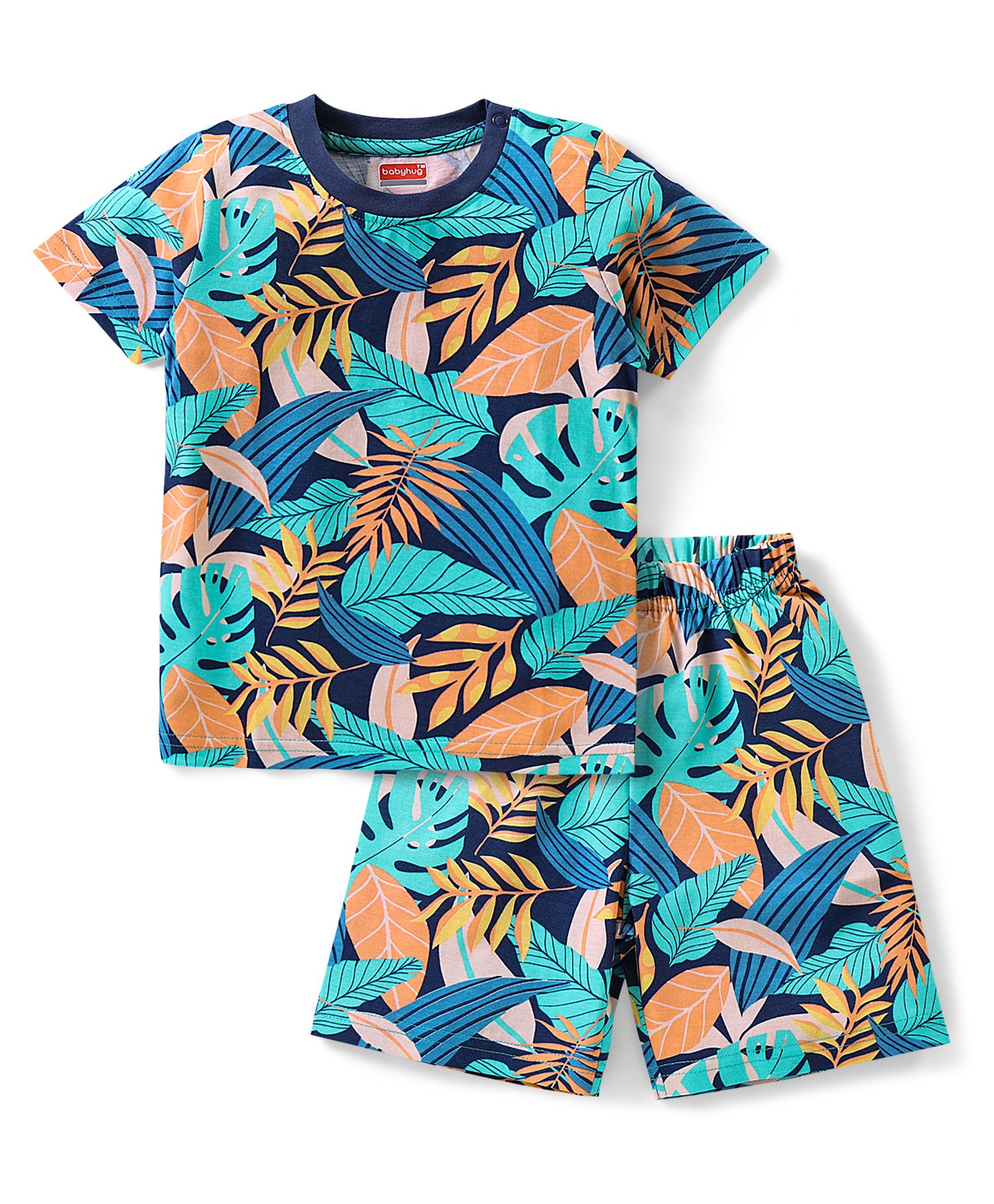 Babyhug Cotton Knit Half Sleeves Night Suit With Tropical Theme - Blue-image-12