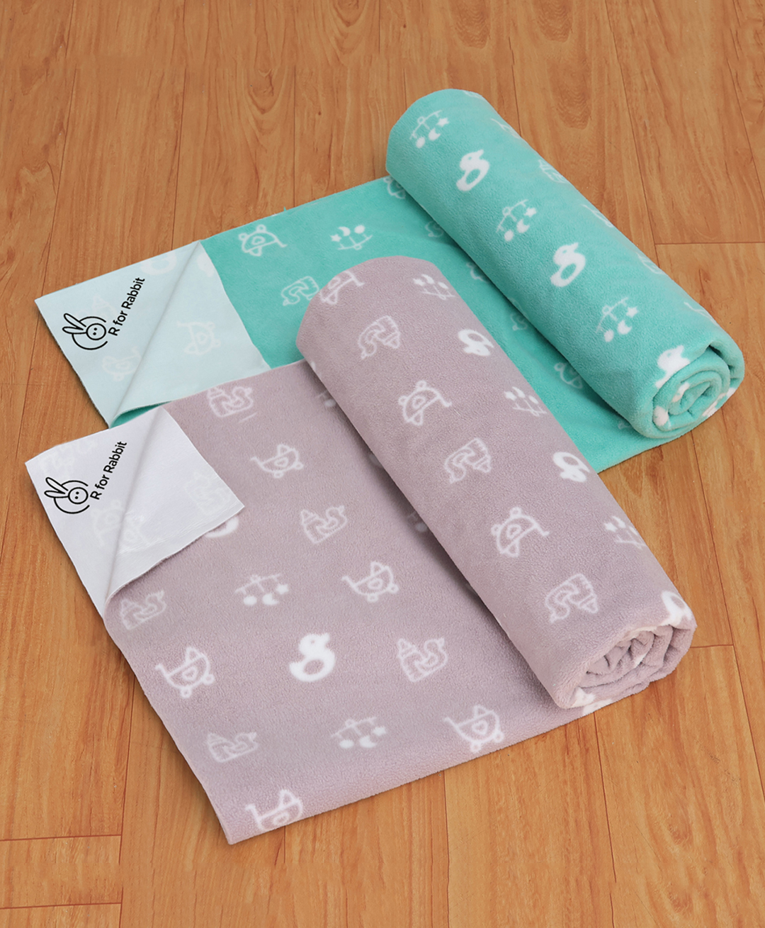 R for Rabbit Waterproof Quick Dry Sheet for Baby | Anti-Piling Fleece Breatheable Fabric Extra Absorbent Instant Dry Baby Bed/Cot Protector Mat (Size-M,Green-Grey,Pack Of 2 Combo)-picture-25