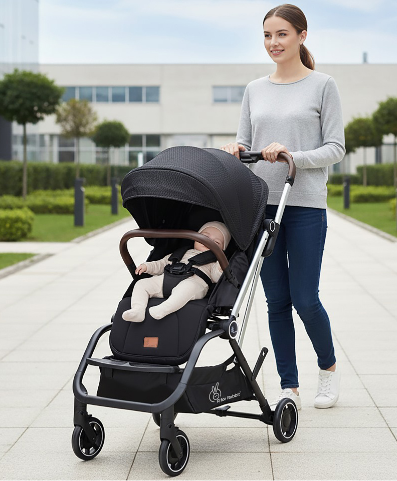 R for Rabbit Street Smart 360 Degree Rotatable Seat Kids Stroller- Pure Black