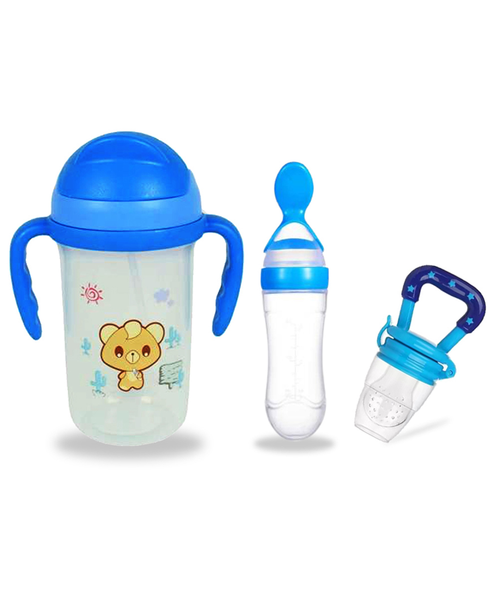 Chinmay Kids Soft Straw Anti Slip Feeding Sipper with Fruit Feeder & Soother - Blue-image-44