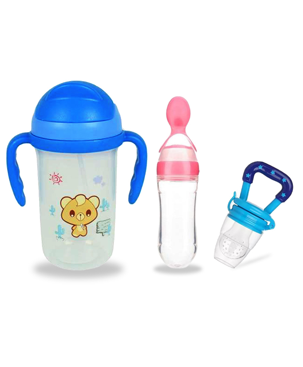 Chinmay Kids Soft Straw Anti Slip Feeding Sipper with Fruit Feeder & Soother - Blue & Pink-image-42