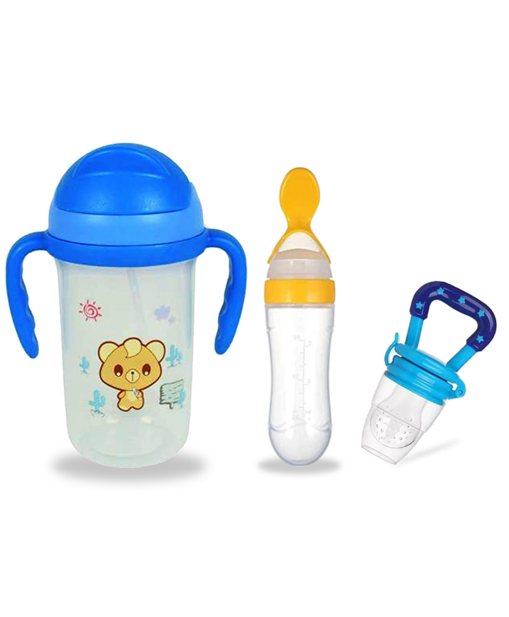 Chinmay Kids Soft Straw Anti Slip Feeding Sipper with Fruit Feeder & Soother - Blue & Yellow-image-47