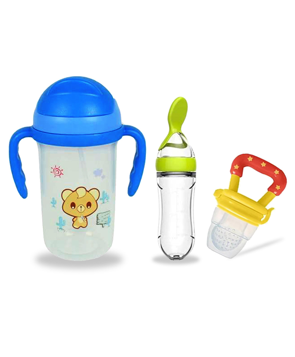 Chinmay Kids Soft Straw Anti Slip Feeding Sipper with Fruit Feeder & Soother - Blue & Yellow-image-46