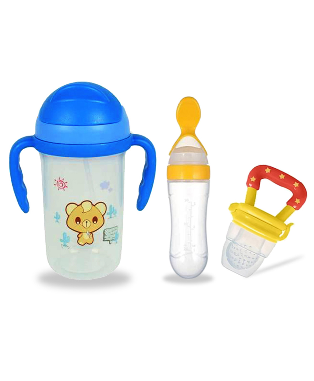 Chinmay Kids Soft Straw Anti Slip Feeding Sipper with Fruit Feeder & Soother - Blue & Yellow-image-43