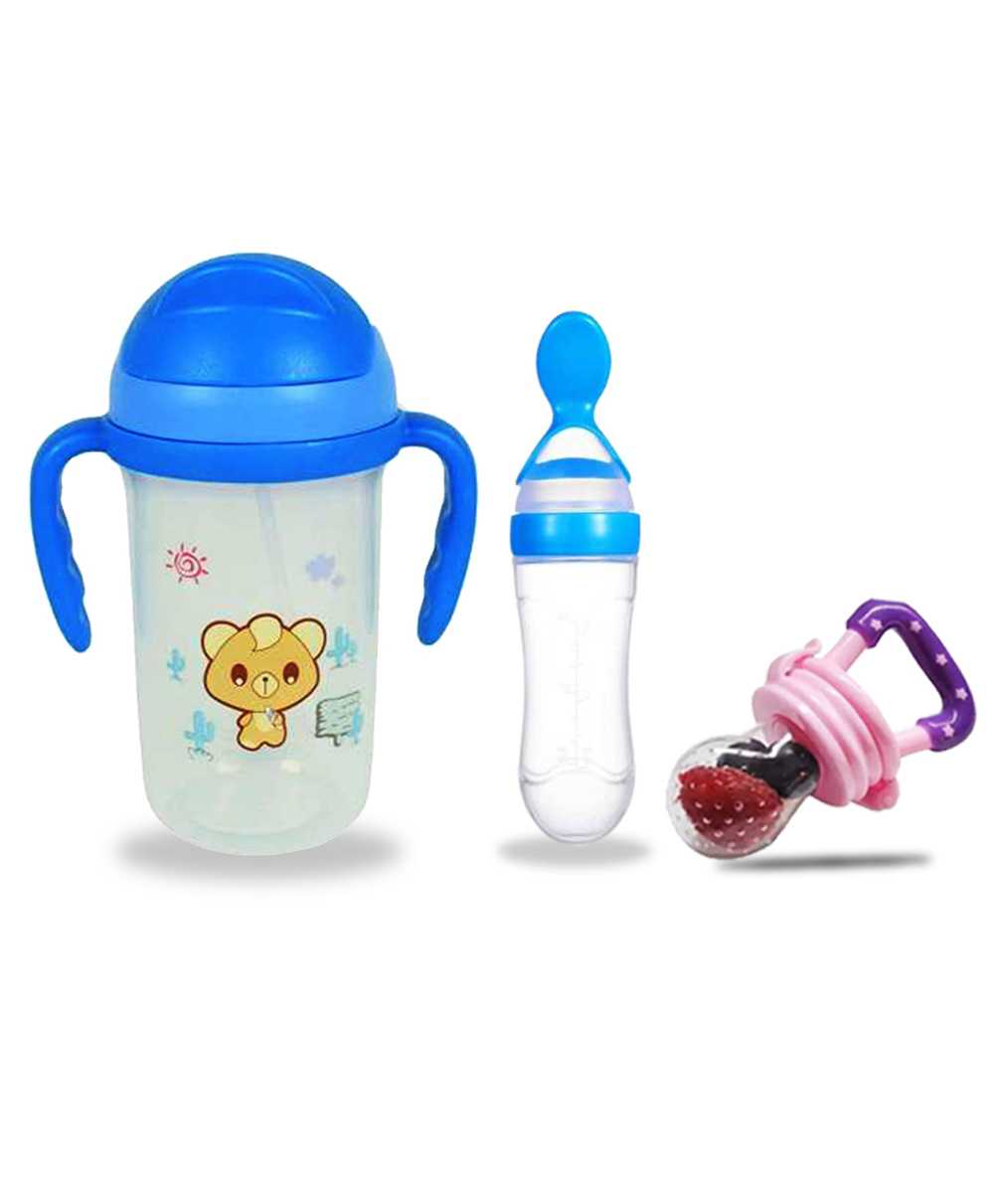 Chinmay Kids Soft Straw Anti Slip Feeding Sipper with Fruit Feeder & Soother - Blue & Pink-image-45