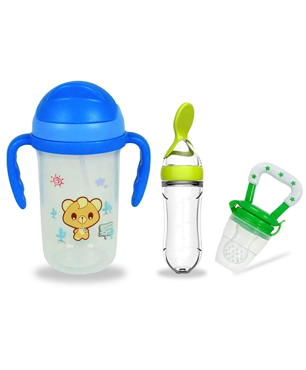 Chinmay Kids Soft Straw Anti Slip Feeding Sipper with Fruit Feeder & Soother - Blue & Green-image-41