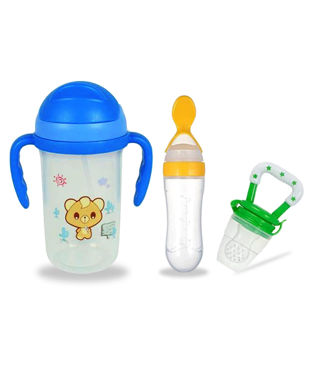 Chinmay Kids Soft Straw Anti Slip Feeding Sipper with Fruit Feeder & Soother - Blue Yellow & Green-image-48