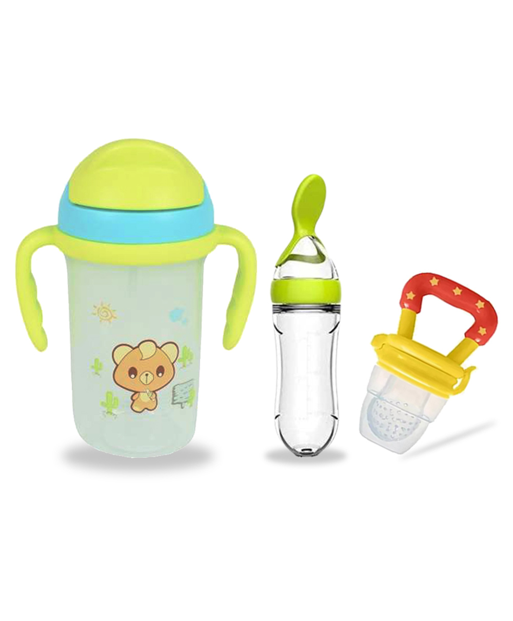 Chinmay Kids Soft Straw Anti Slip Feeding Sipper with Fruit Feeder & Soother - Green & Yellow-image-35