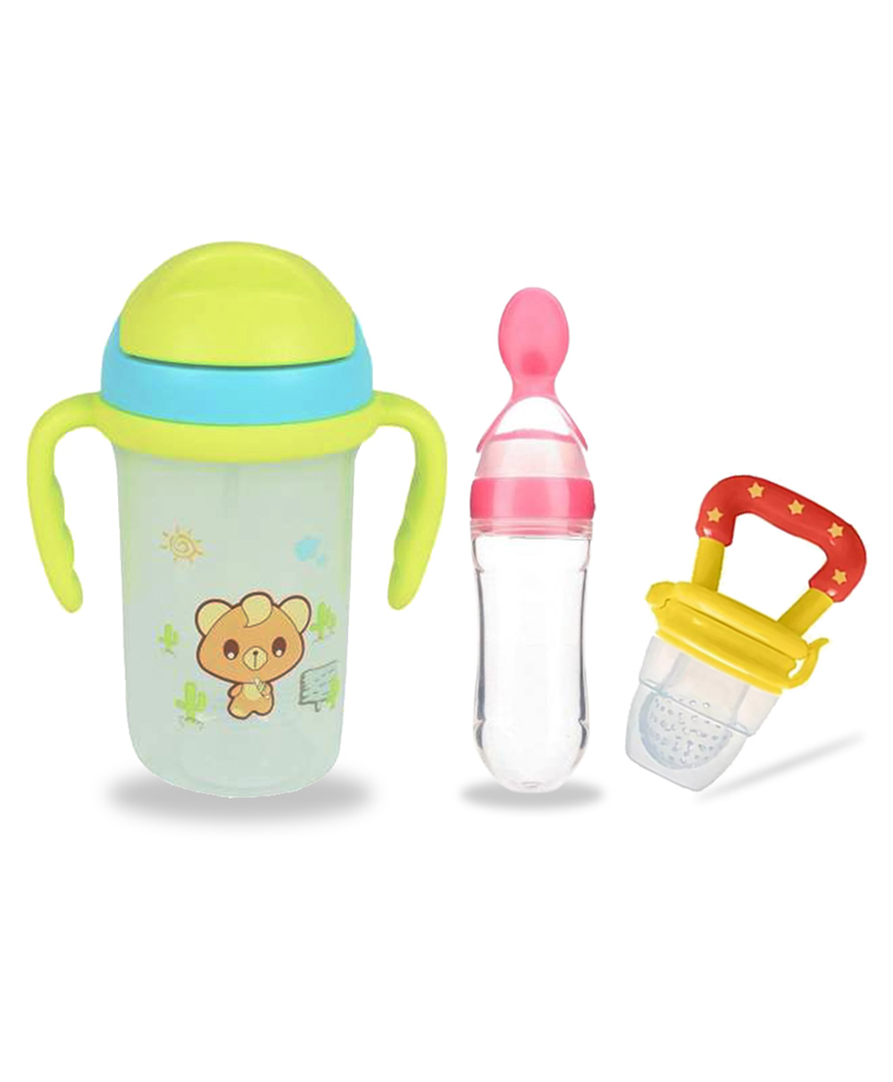Chinmay Kids Soft Straw Anti Slip Feeding Sipper with Fruit Feeder & Soother - Green Pink & Blue-image-31
