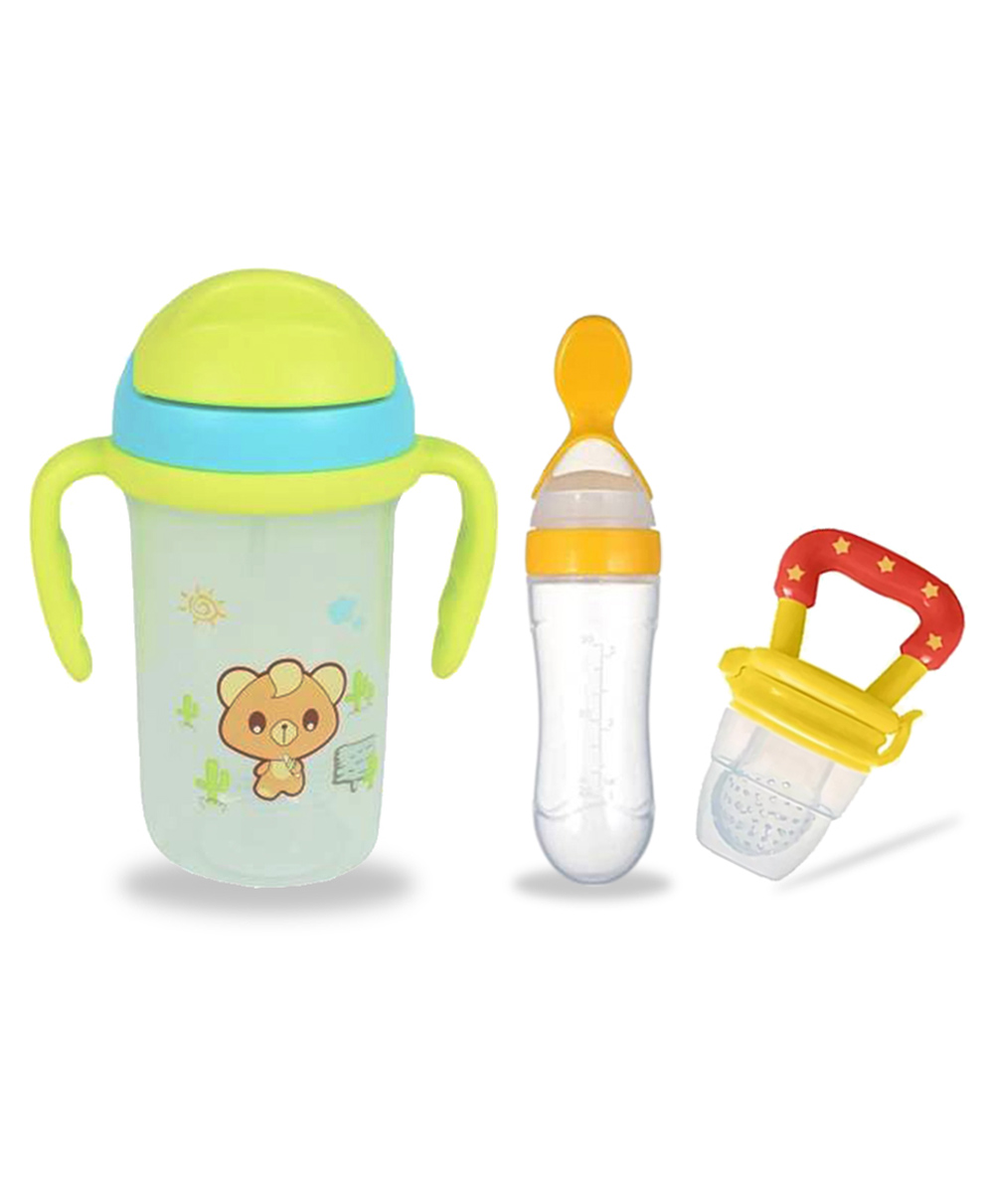 Chinmay Kids Soft Straw Anti Slip Feeding Sipper with Fruit Feeder & Soother - Green & yellow-image-36