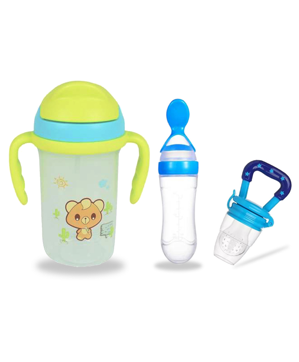 Chinmay Kids Soft Straw Anti Slip Feeding Sipper with Fruit Feeder & Soother - Green & Blue-image-40