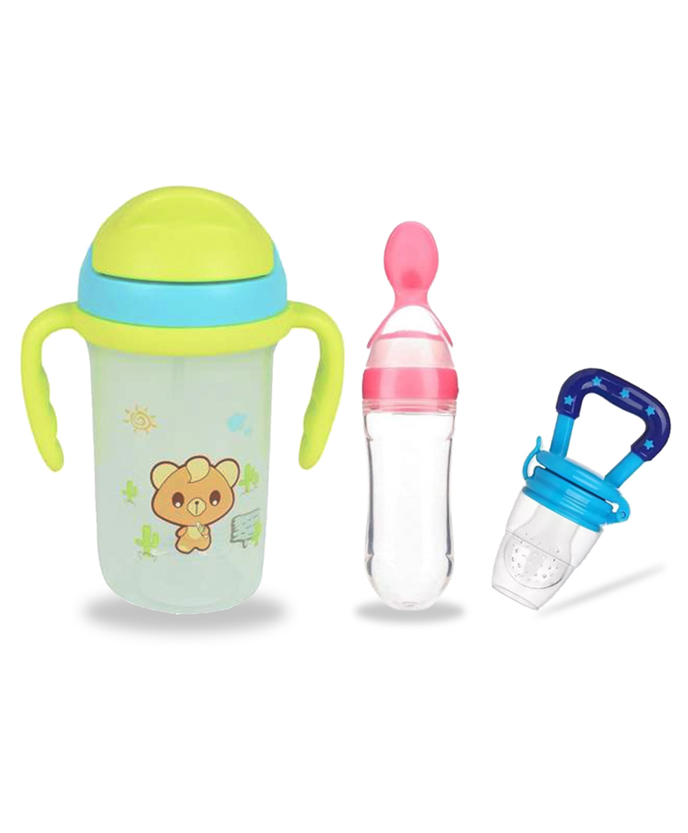 Chinmay Kids Soft Straw Anti Slip Feeding Sipper with Fruit Feeder & Soother - Green Blue & Pink-image-34