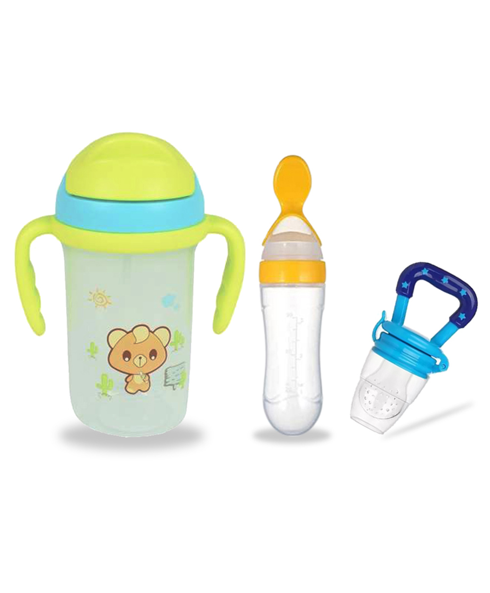 Chinmay Kids Soft Straw Anti Slip Feeding Sipper with Fruit Feeder & Soother - Green Yellow & Blue-image-39