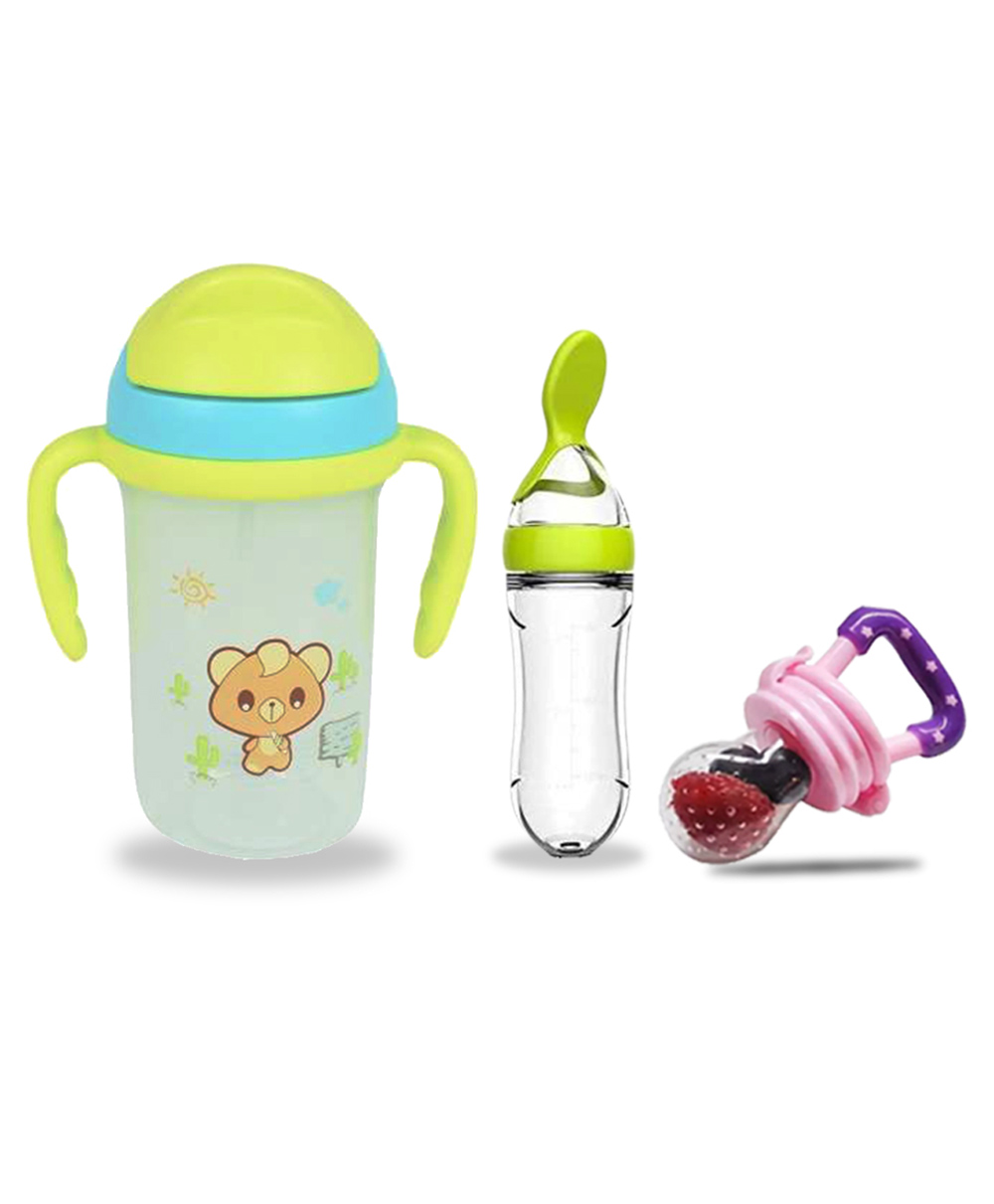 Chinmay Kids Soft Straw Anti Slip Feeding Sipper with Fruit Feeder & Soother - Green & Pink-image-33