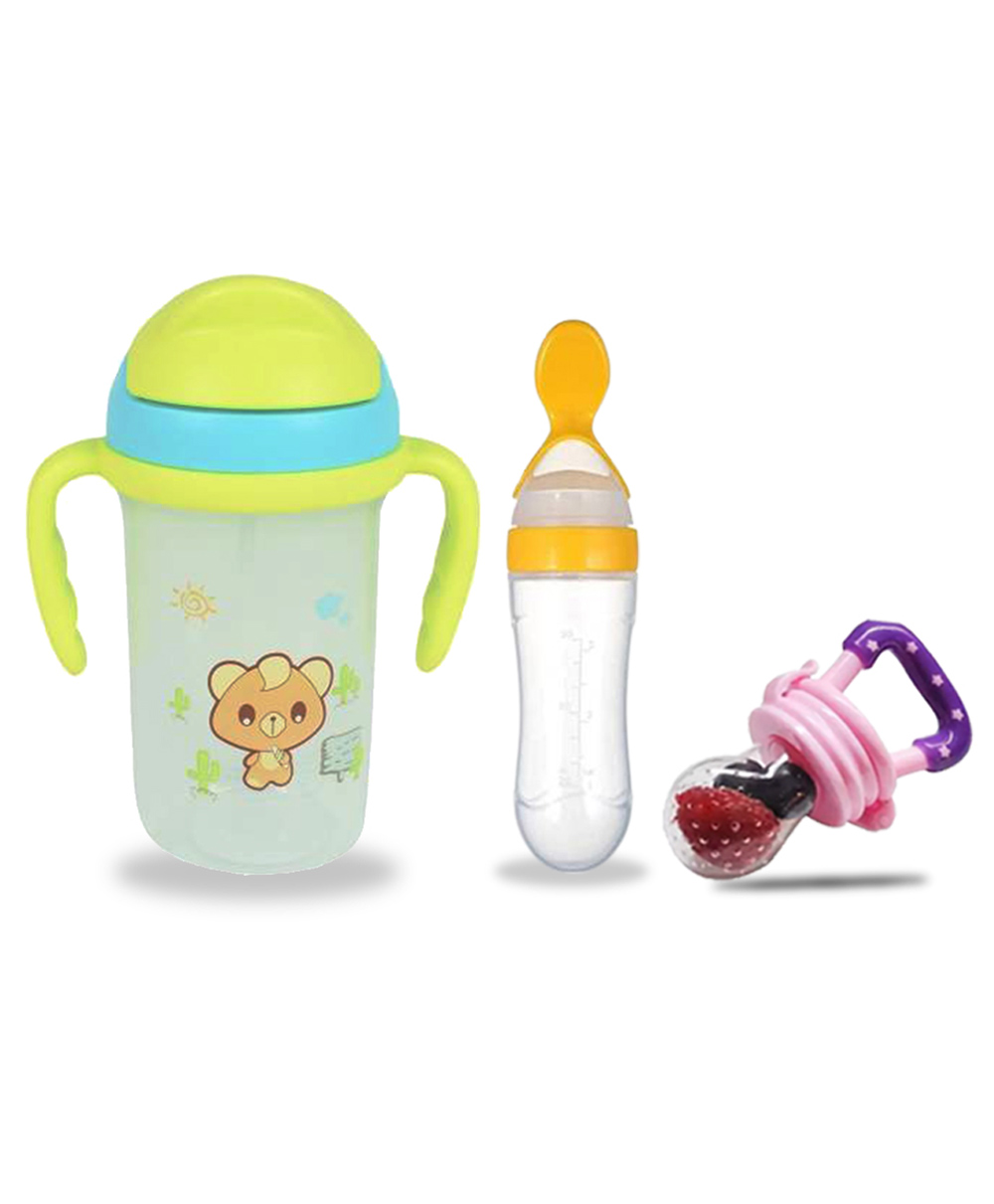 Chinmay Kids Soft Straw Anti Slip Feeding Sipper with Fruit Feeder & Soother - Green Pink & Yellow-image-37