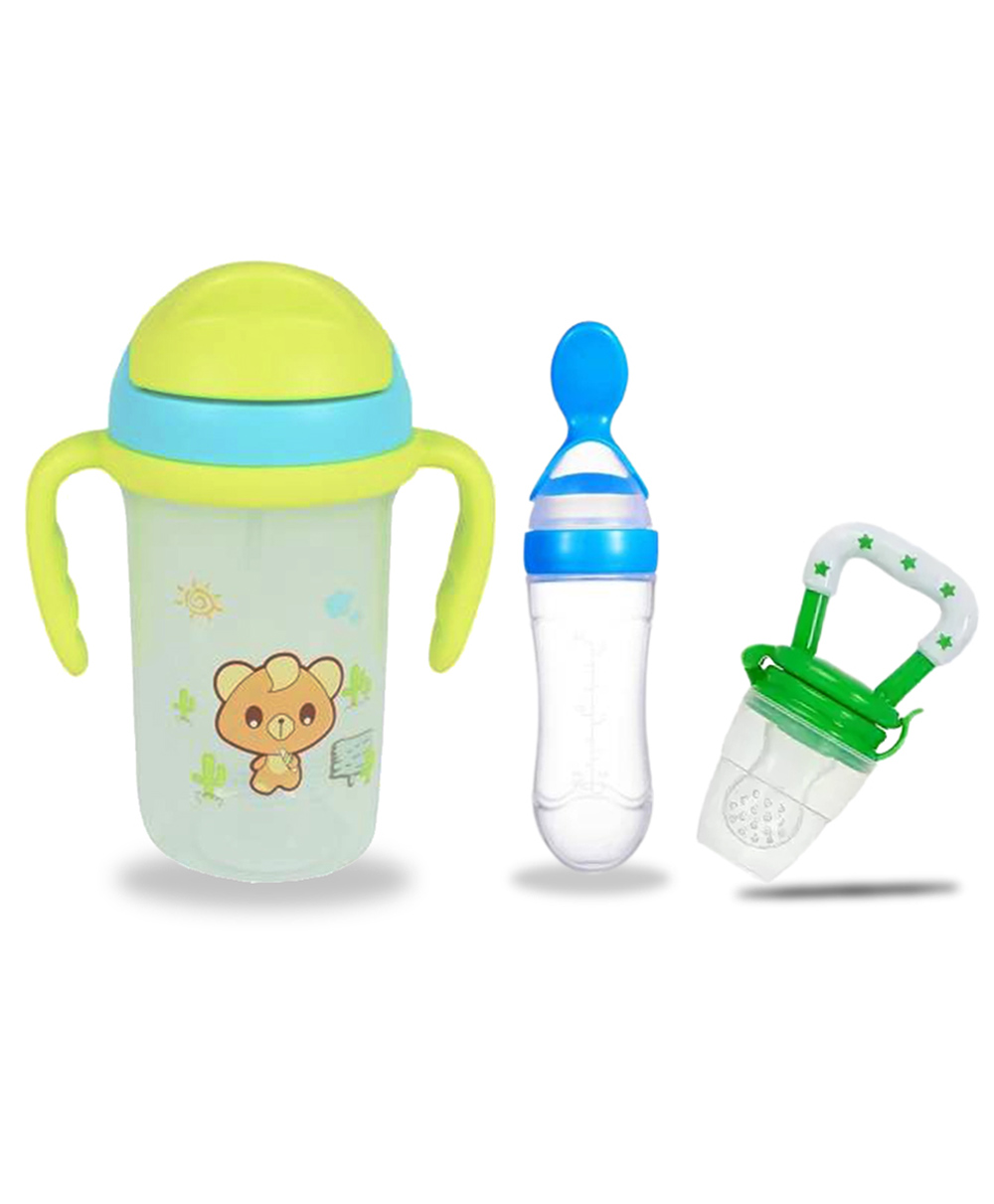 Chinmay Kids Soft Straw Anti Slip Feeding Sipper with Fruit Feeder & Soother - Green & Blue-image-38