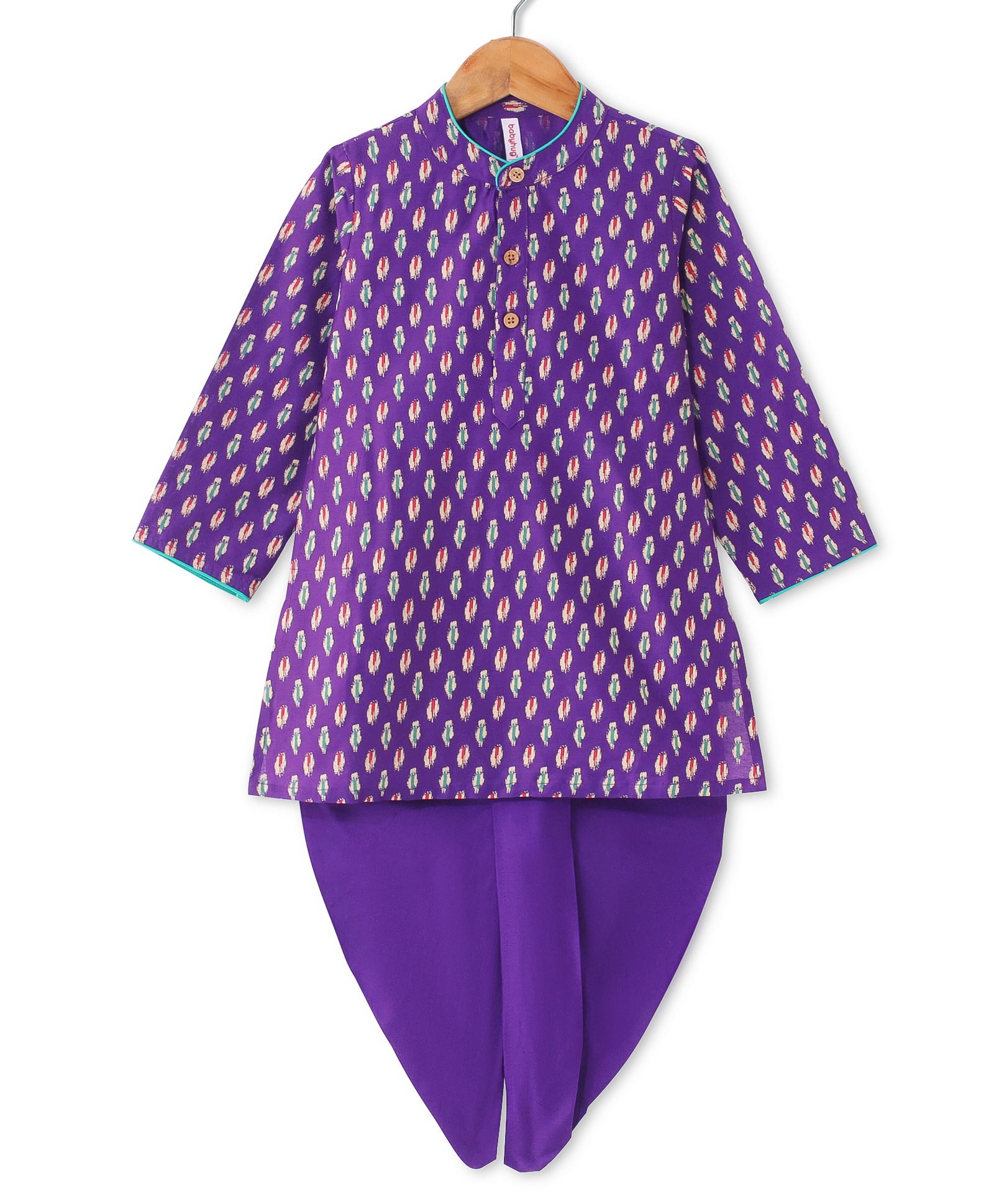 Babyhug 100% Cotton Woven Full Sleeves Kurta & Dhoti Set With Ikkat Print -Purple-picture-12