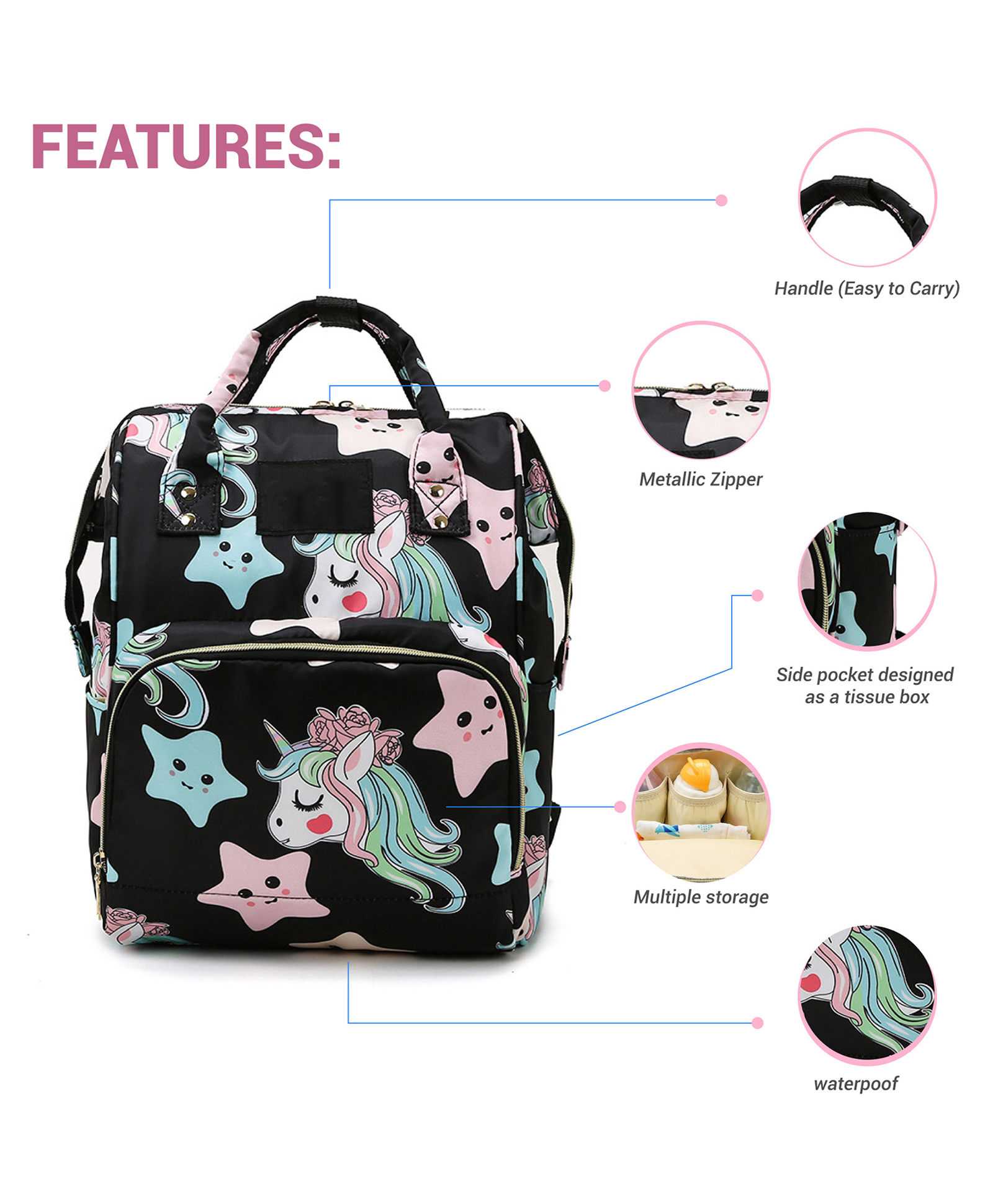 Babymoon Multifunction Backpack Style Maternity Star Print Diaper Bag - Black-picture-19