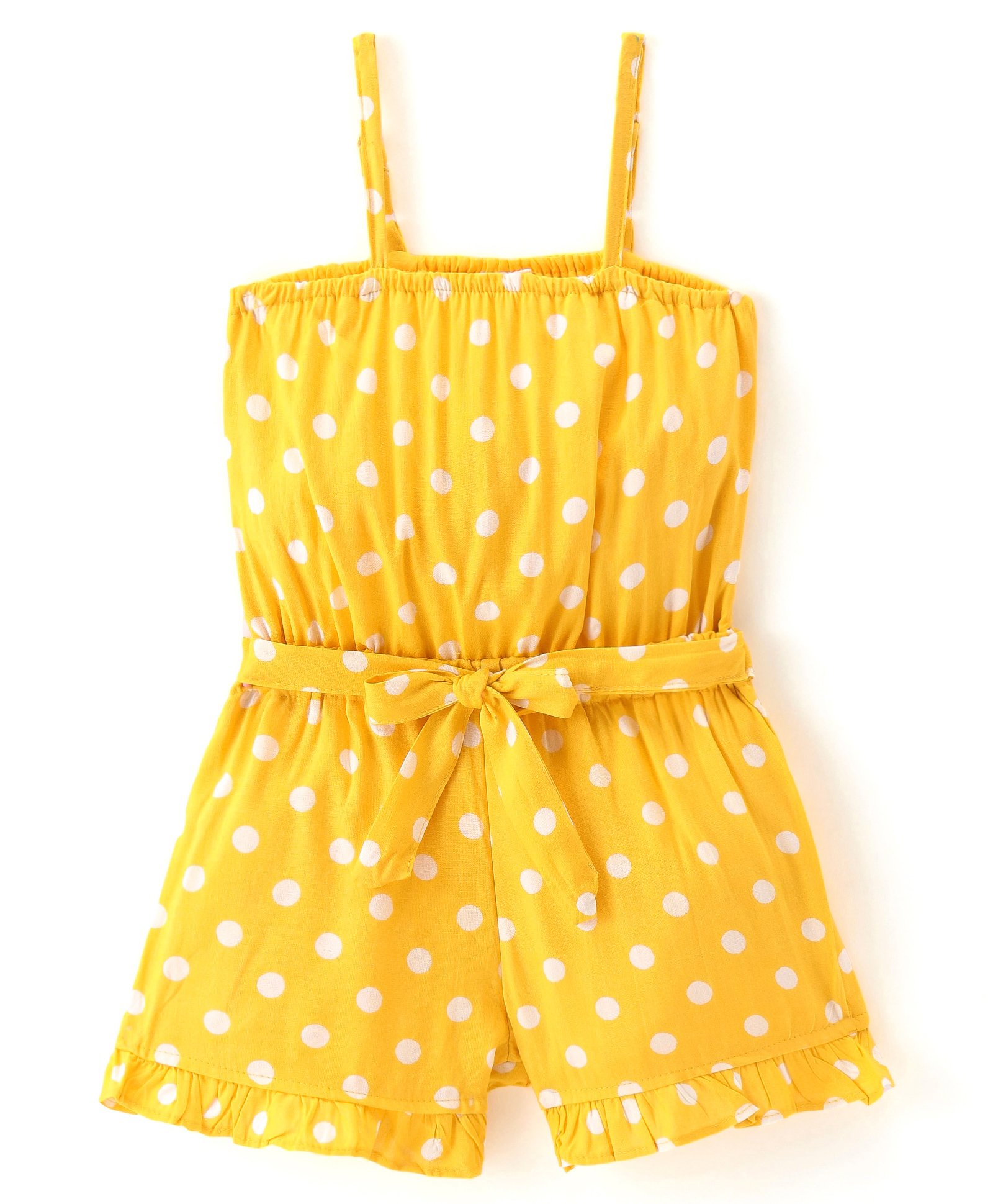 Kookie Kids Sleeveless Jumpsuit with Polka Dots Print  Frill Detailing - Yellow-picture-15